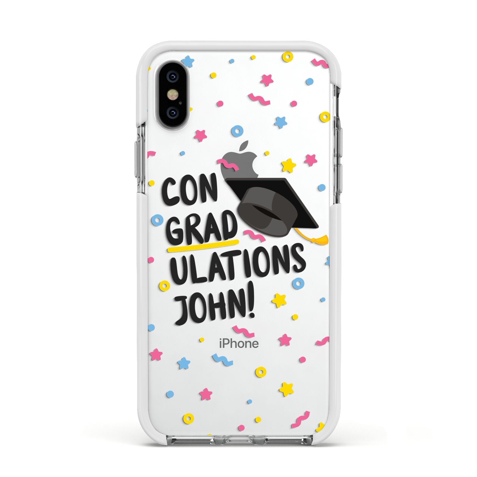 Custom Graduation Apple iPhone Xs Impact Case White Edge on Silver Phone