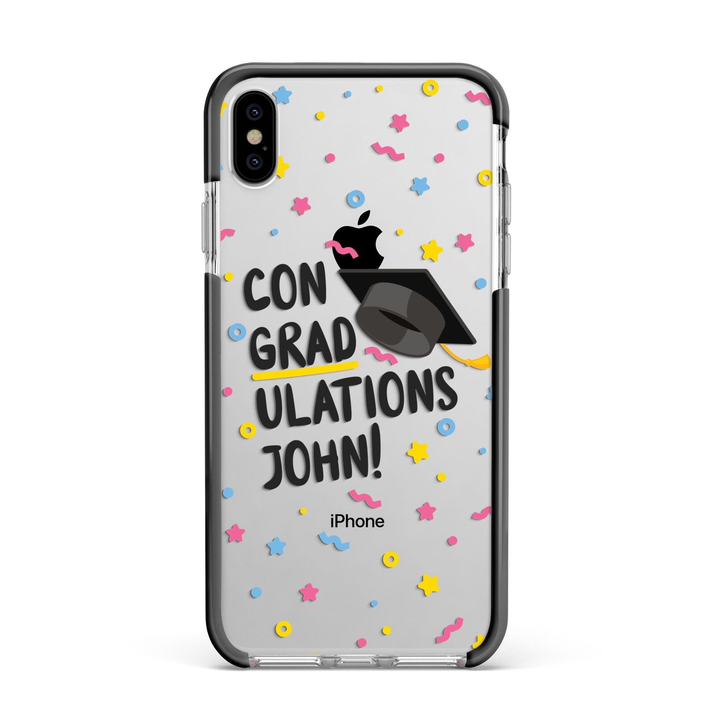 Custom Graduation Apple iPhone Xs Max Impact Case Black Edge on Silver Phone