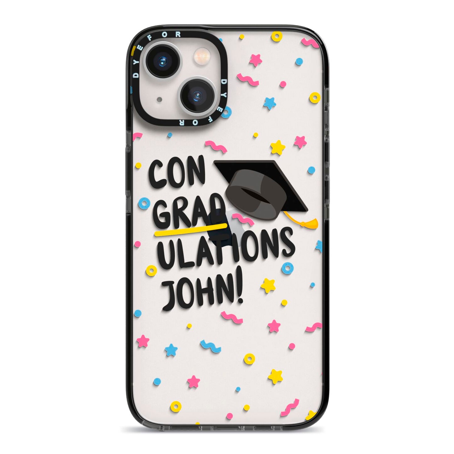 Custom Graduation iPhone 13 Black Impact Case on Silver phone