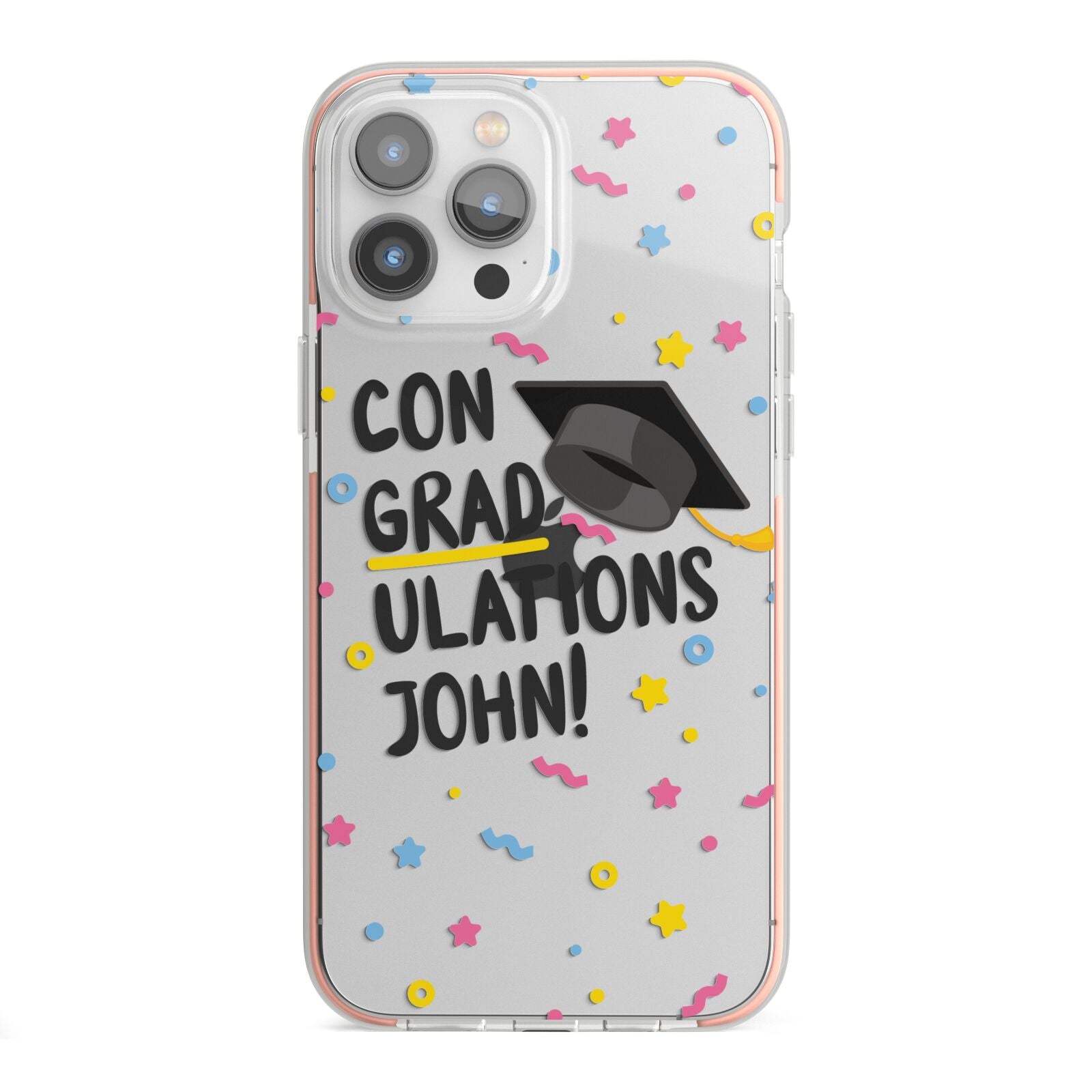 Custom Graduation iPhone 13 Pro Max TPU Impact Case with Pink Edges