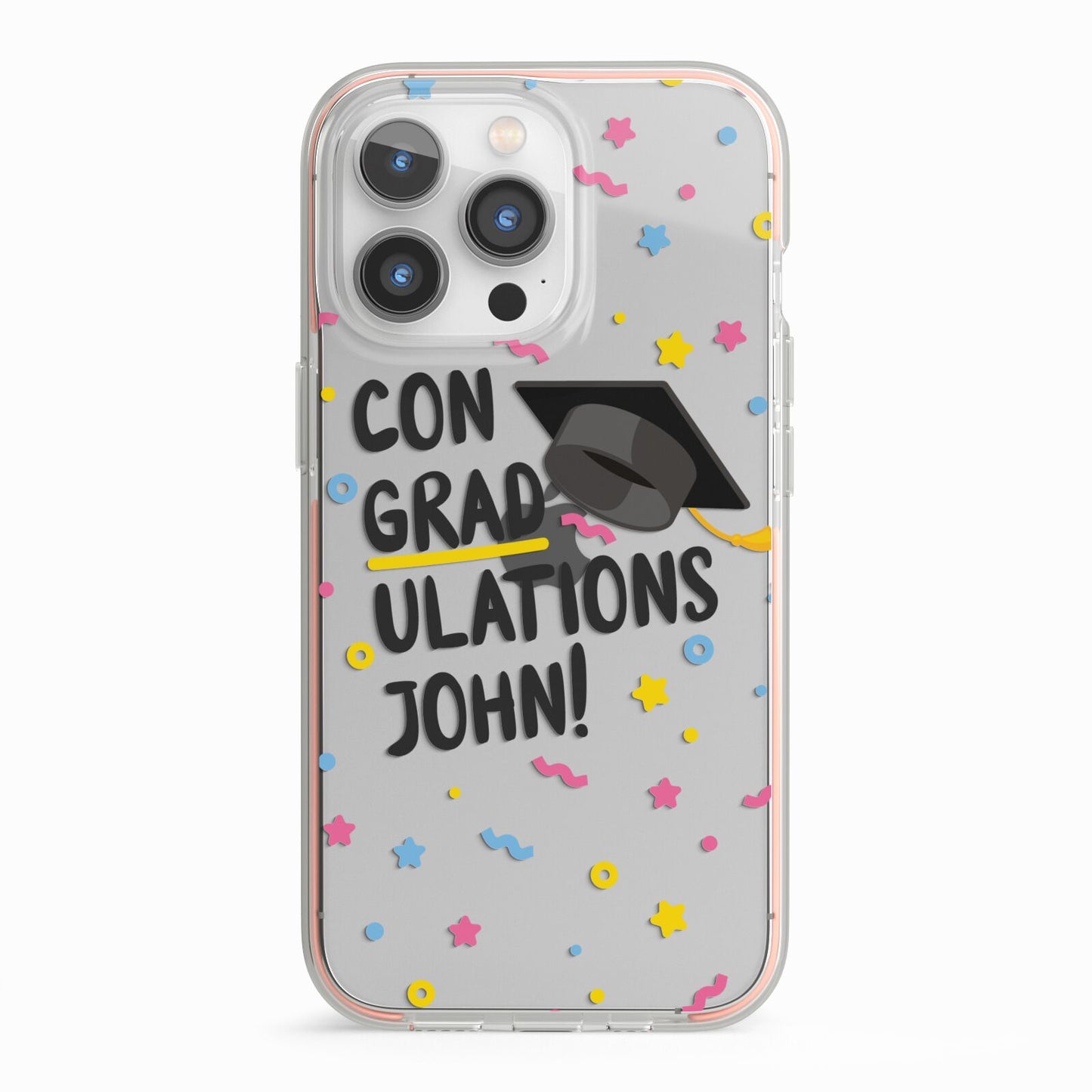 Custom Graduation iPhone 13 Pro TPU Impact Case with Pink Edges