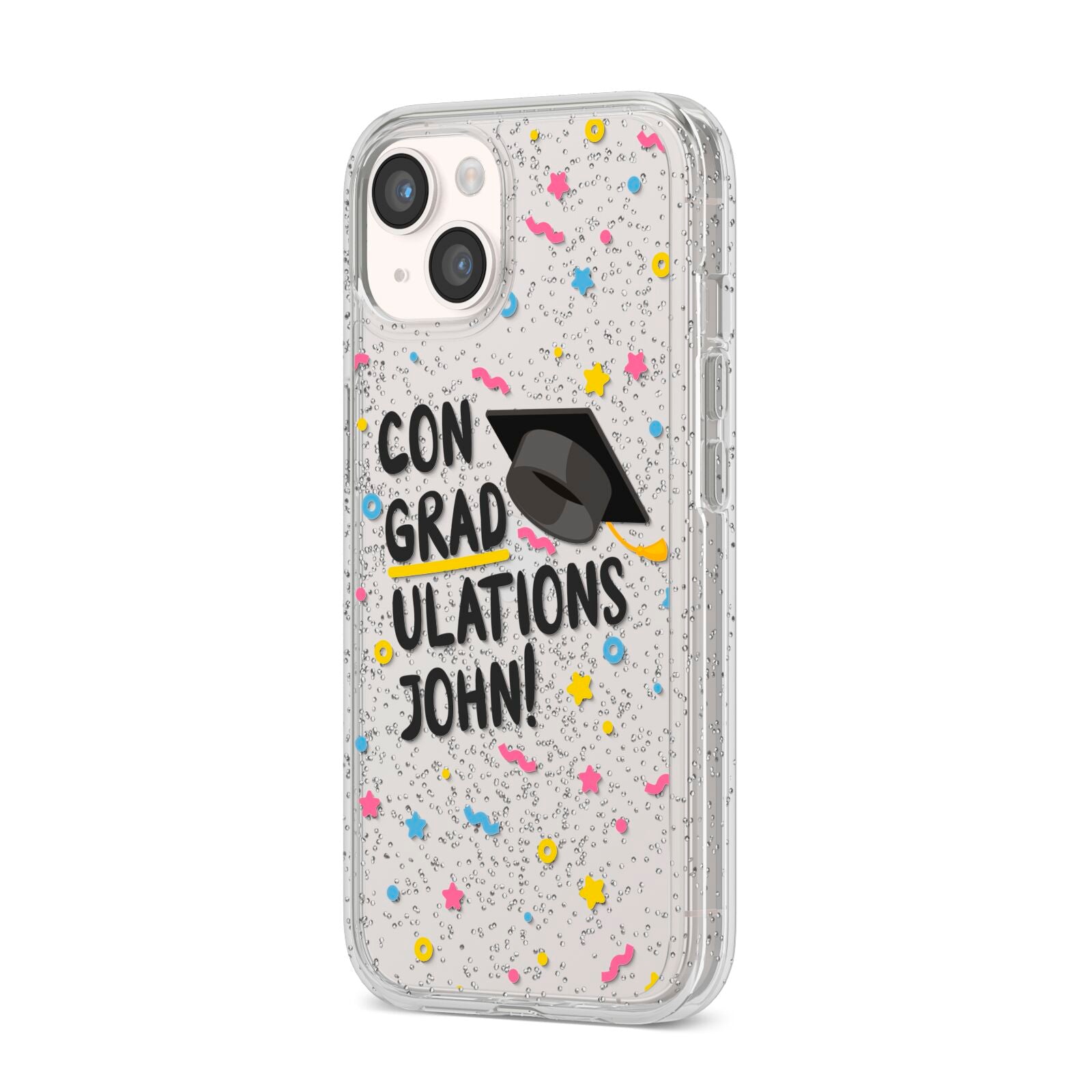 Custom Graduation iPhone 14 Glitter Tough Case Starlight Angled Image