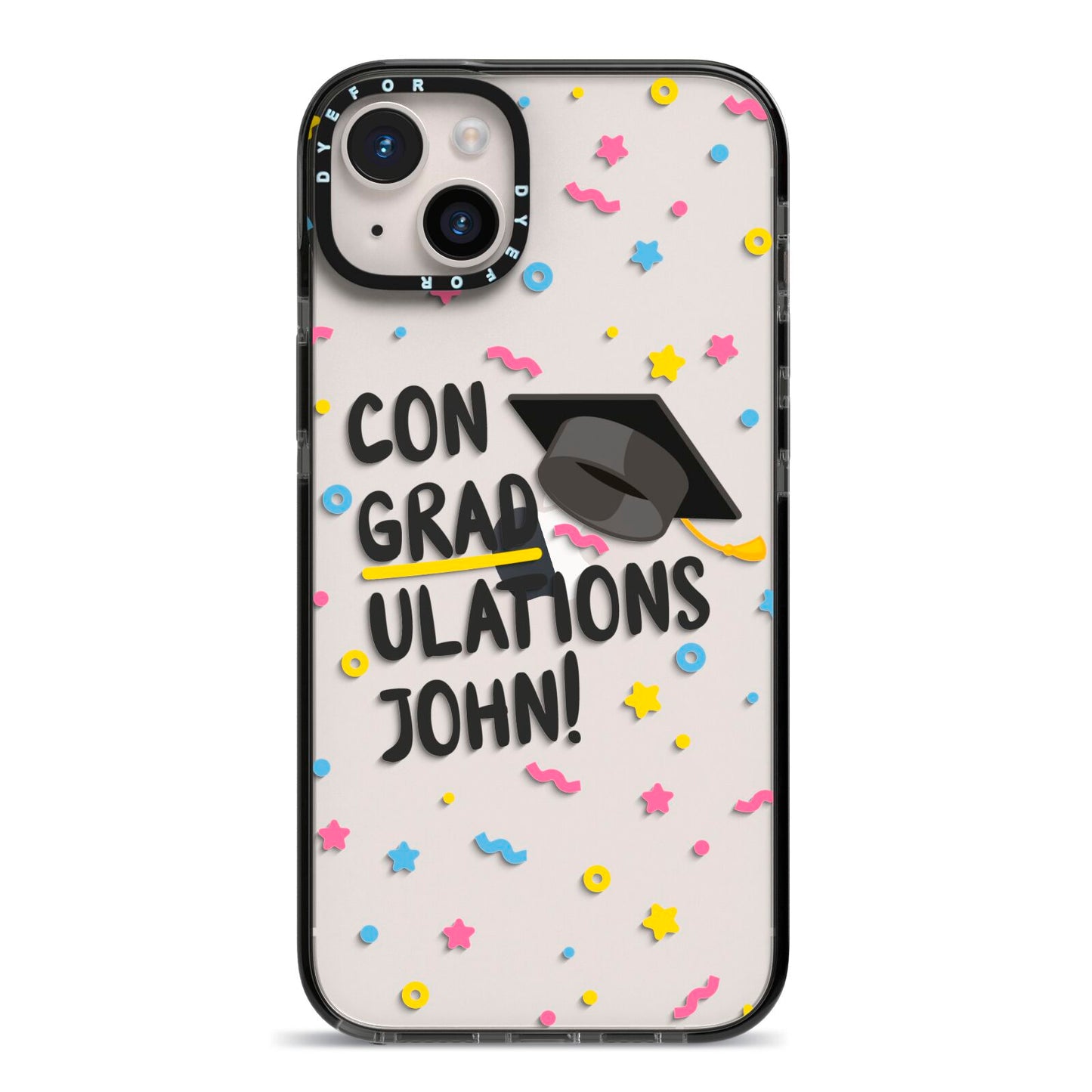 Custom Graduation iPhone 14 Plus Black Impact Case on Silver phone