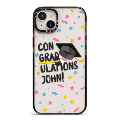 Custom Graduation iPhone 14 Plus Black Impact Case on Silver phone