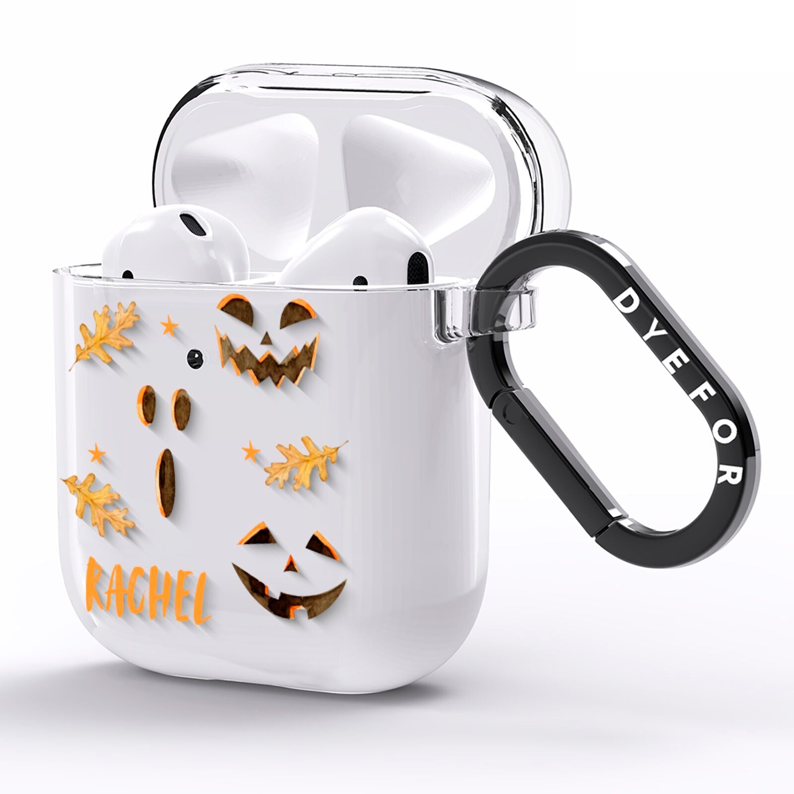 Custom Halloween Pumpkin Face AirPods Clear Case Side Image