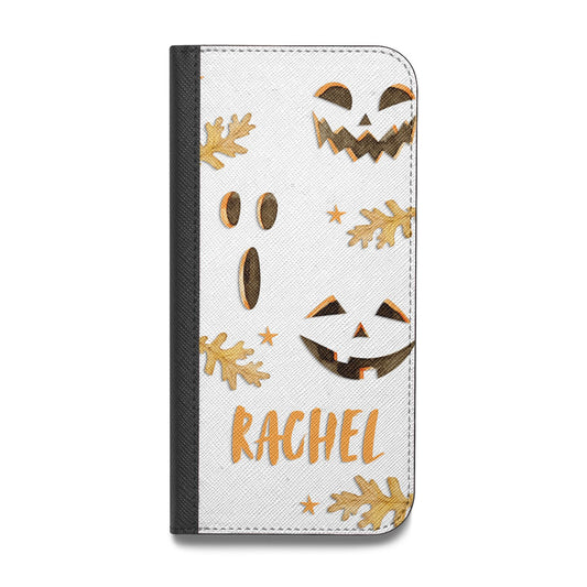 Custom Halloween Pumpkin Face Vegan Leather Flip iPhone Case