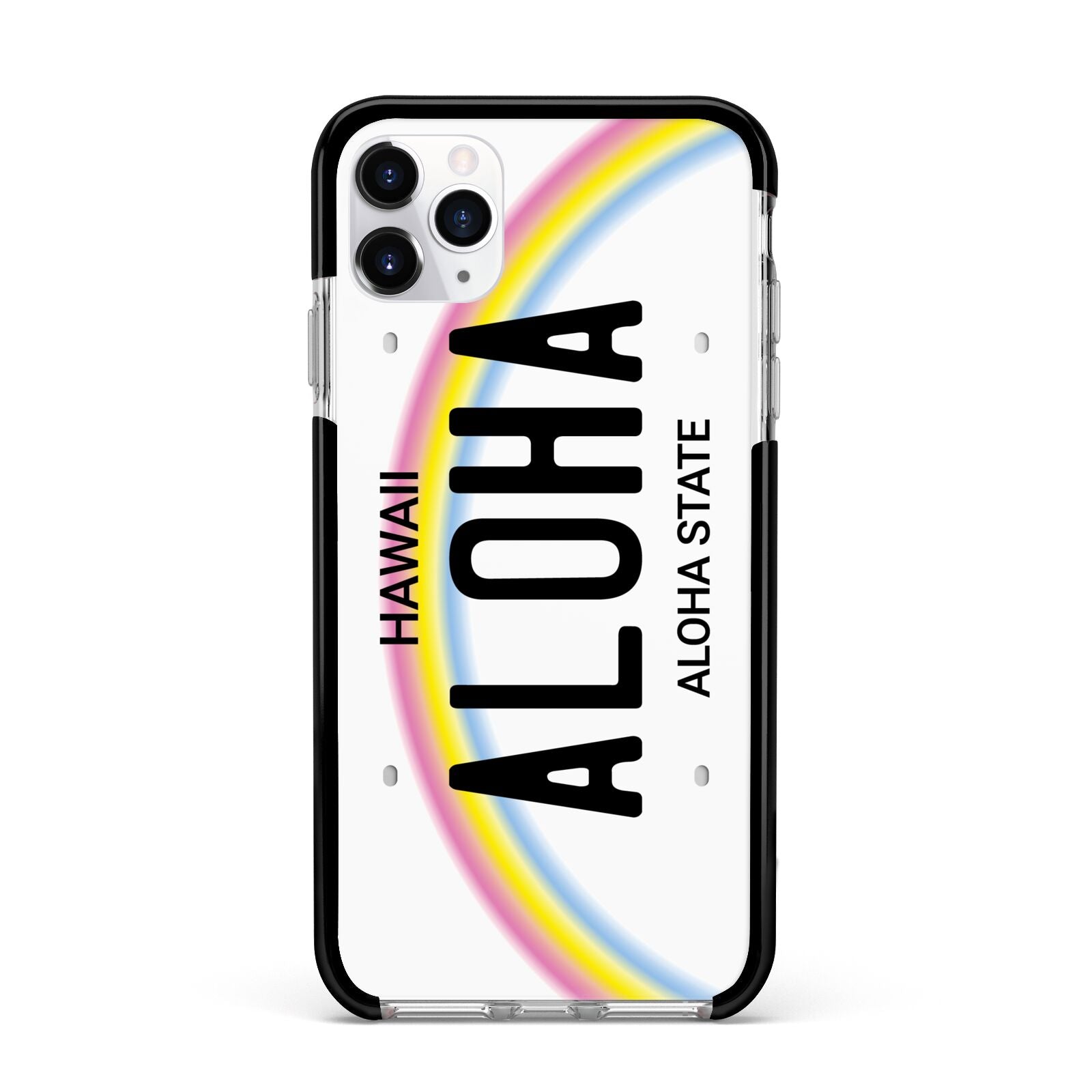 Custom Hawaii License Plate Apple iPhone 11 Pro Max in Silver with Black Impact Case