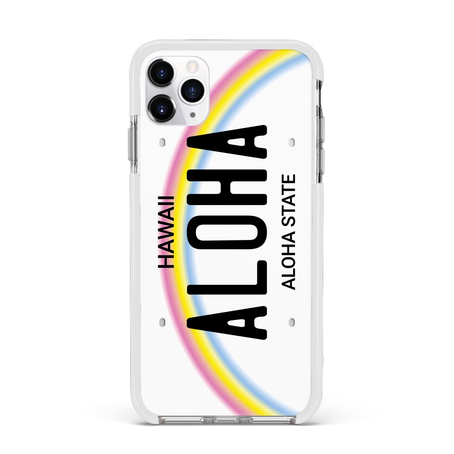 Custom Hawaii License Plate Apple iPhone 11 Pro Max in Silver with White Impact Case