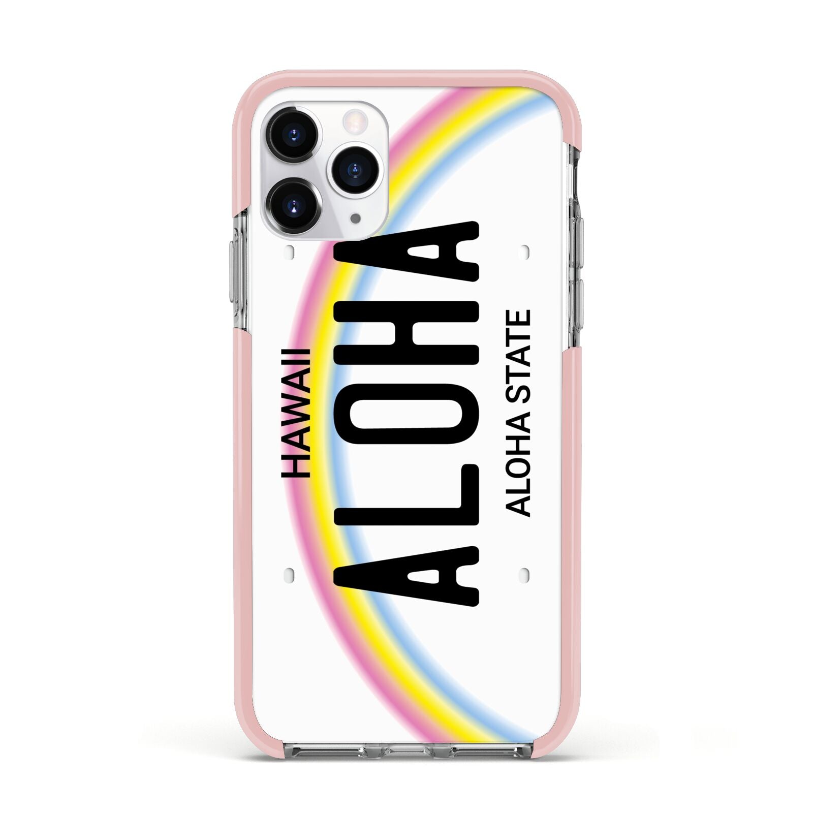 Custom Hawaii License Plate Apple iPhone 11 Pro in Silver with Pink Impact Case