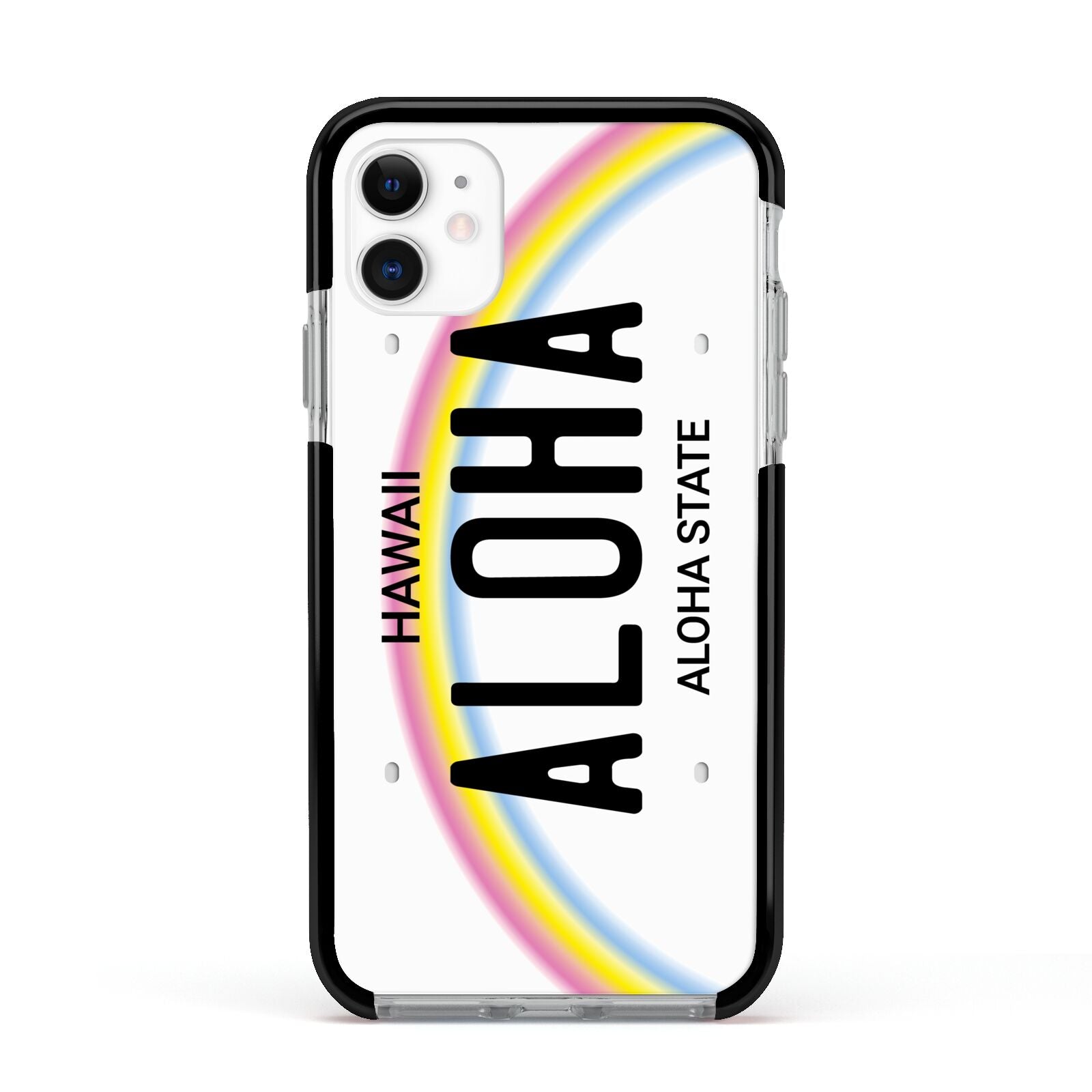 Custom Hawaii License Plate Apple iPhone 11 in White with Black Impact Case