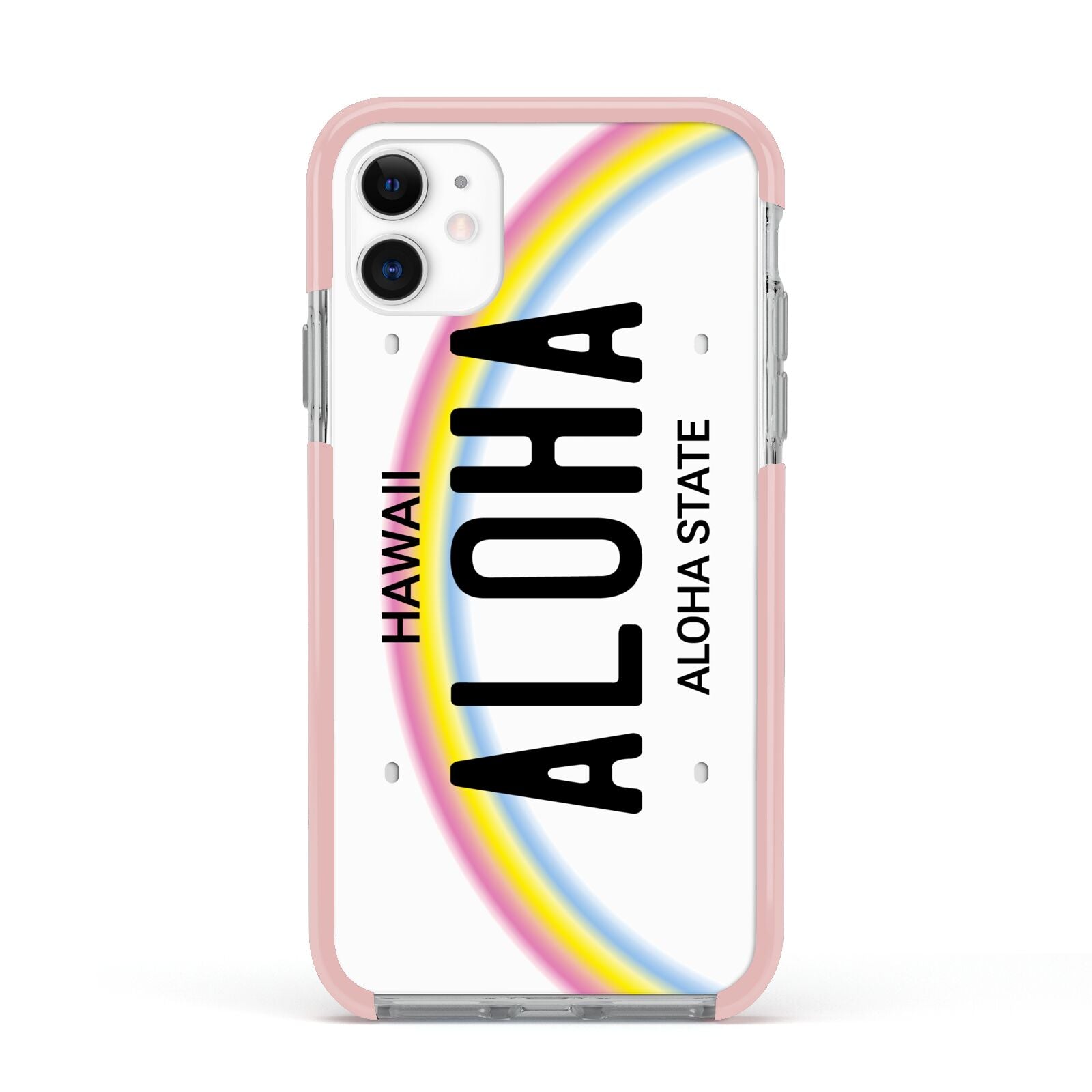 Custom Hawaii License Plate Apple iPhone 11 in White with Pink Impact Case