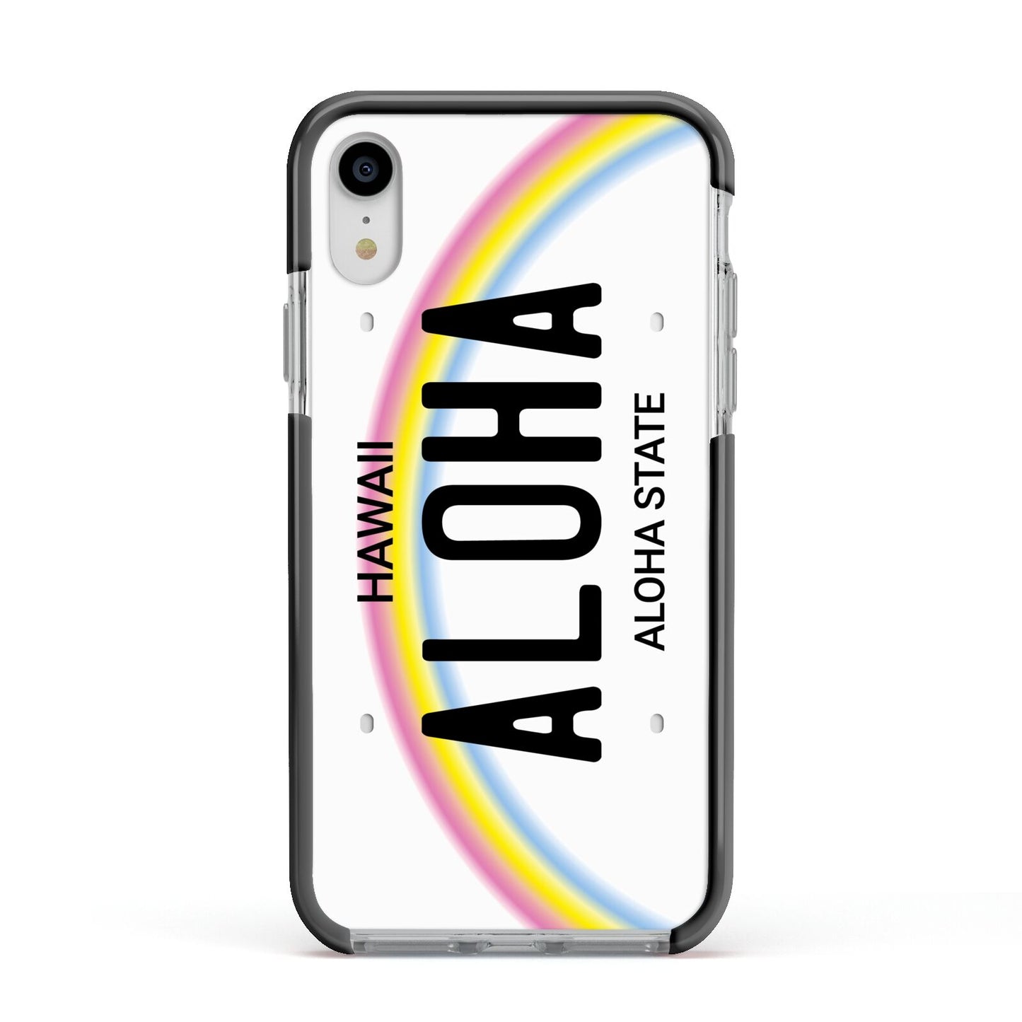 Custom Hawaii License Plate Apple iPhone XR Impact Case Black Edge on Silver Phone