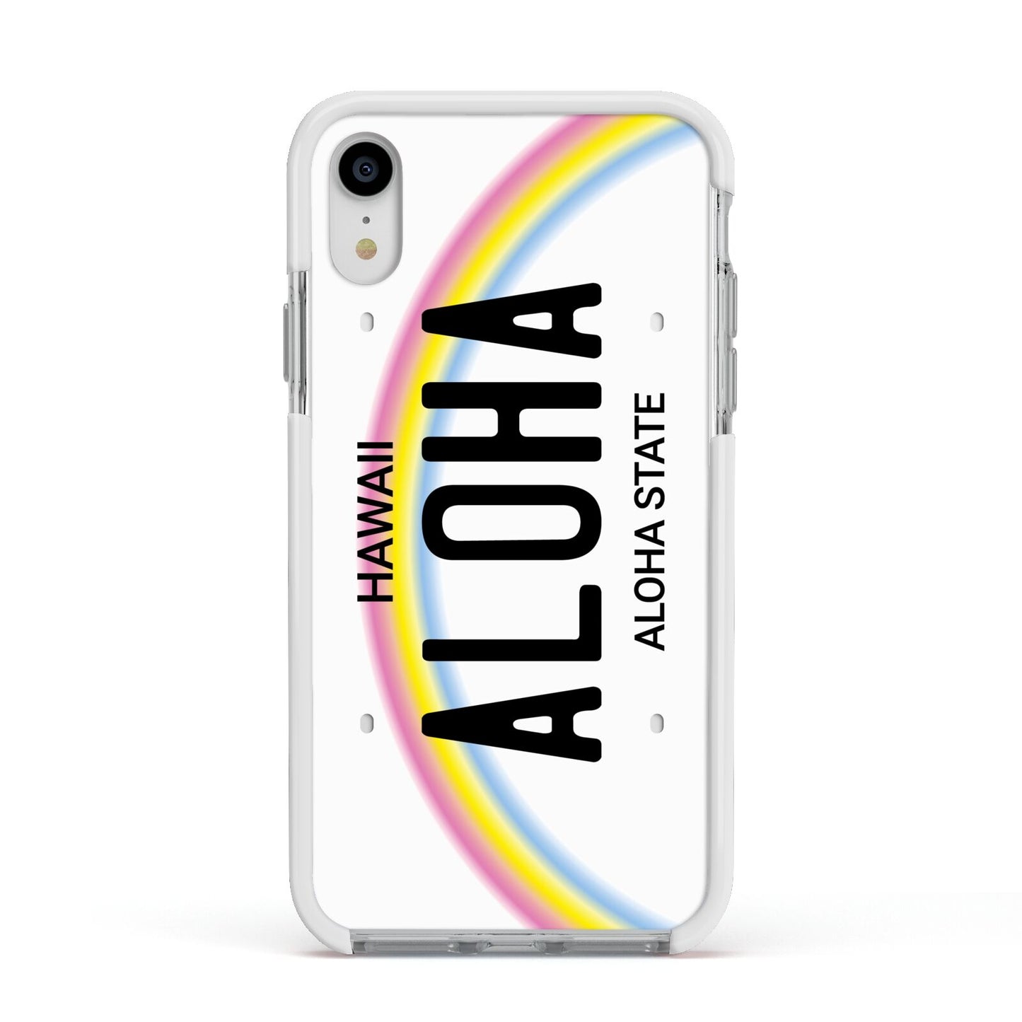 Custom Hawaii License Plate Apple iPhone XR Impact Case White Edge on Silver Phone