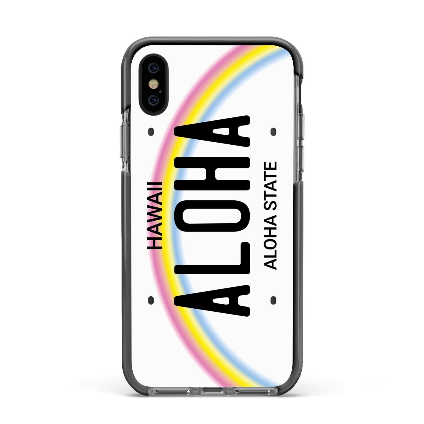 Custom Hawaii License Plate Apple iPhone Xs Impact Case Black Edge on Black Phone