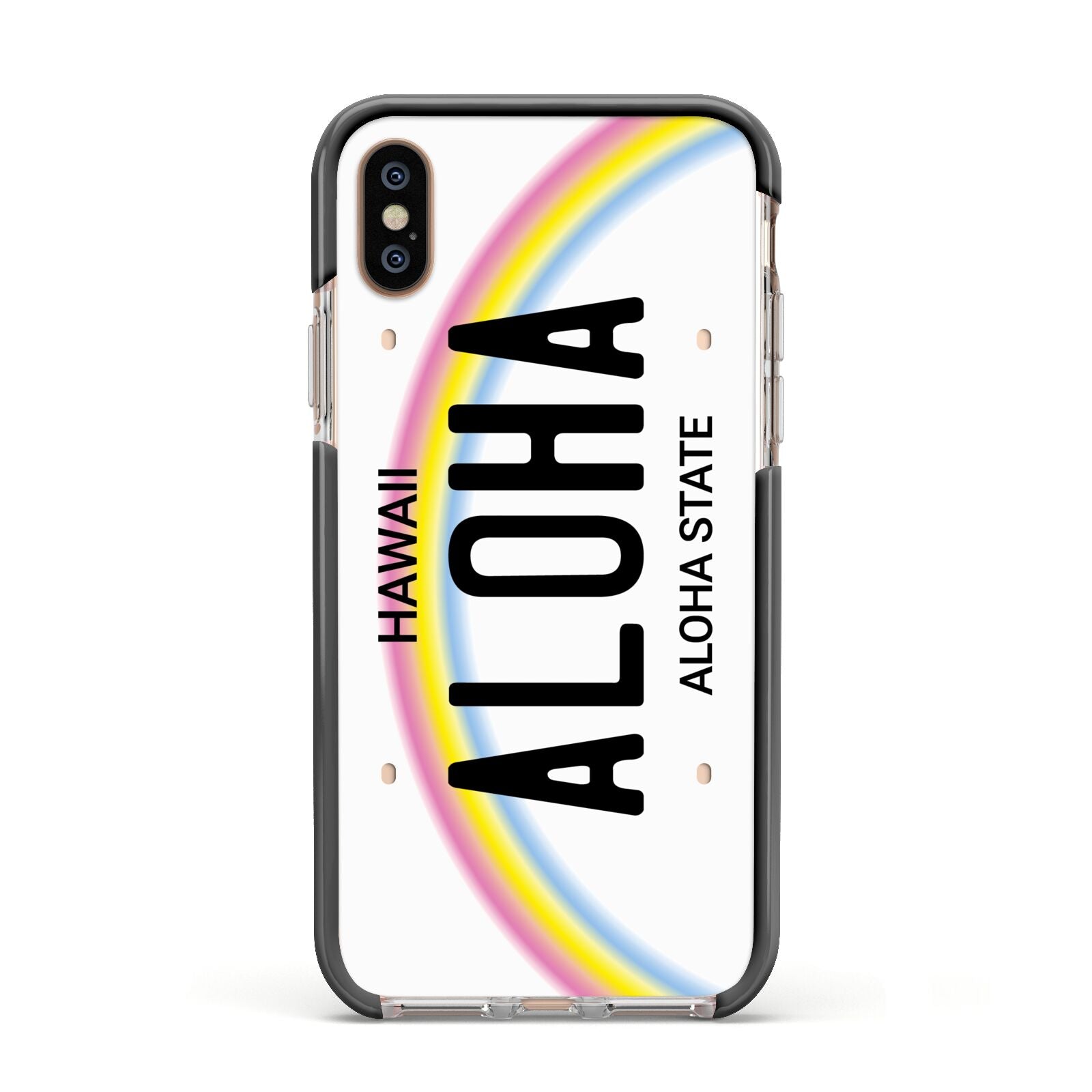 Custom Hawaii License Plate Apple iPhone Xs Impact Case Black Edge on Gold Phone