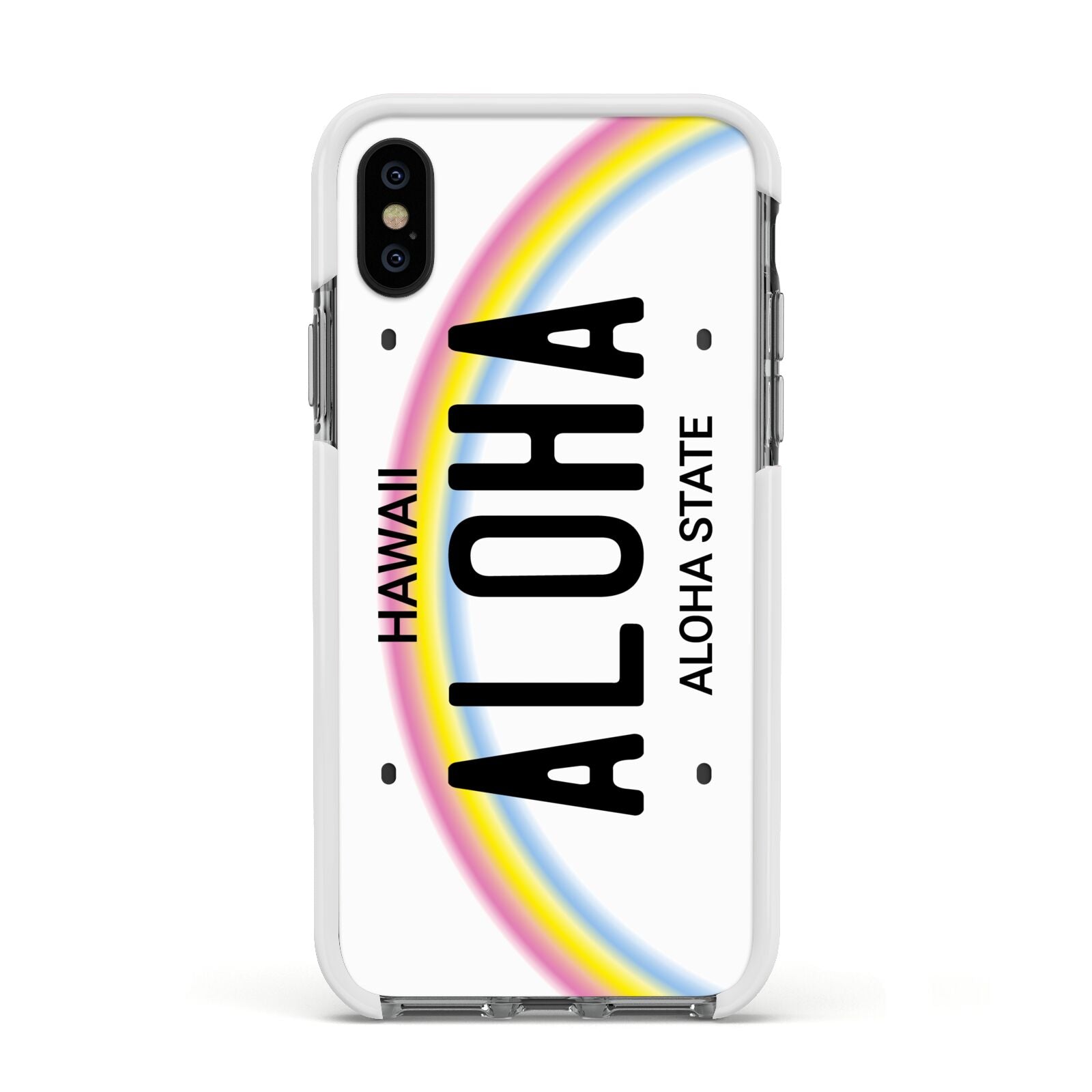 Custom Hawaii License Plate Apple iPhone Xs Impact Case White Edge on Black Phone