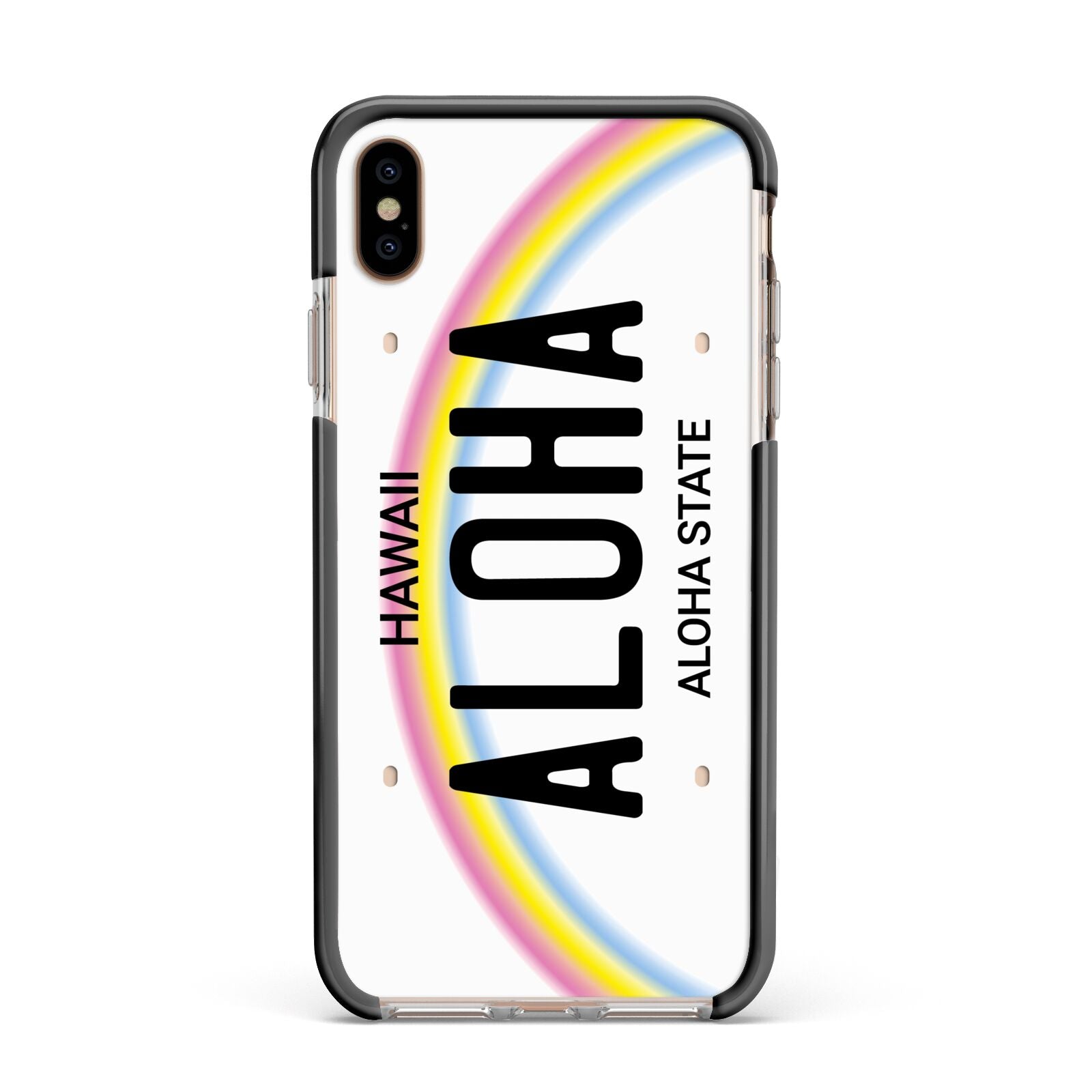 Custom Hawaii License Plate Apple iPhone Xs Max Impact Case Black Edge on Gold Phone