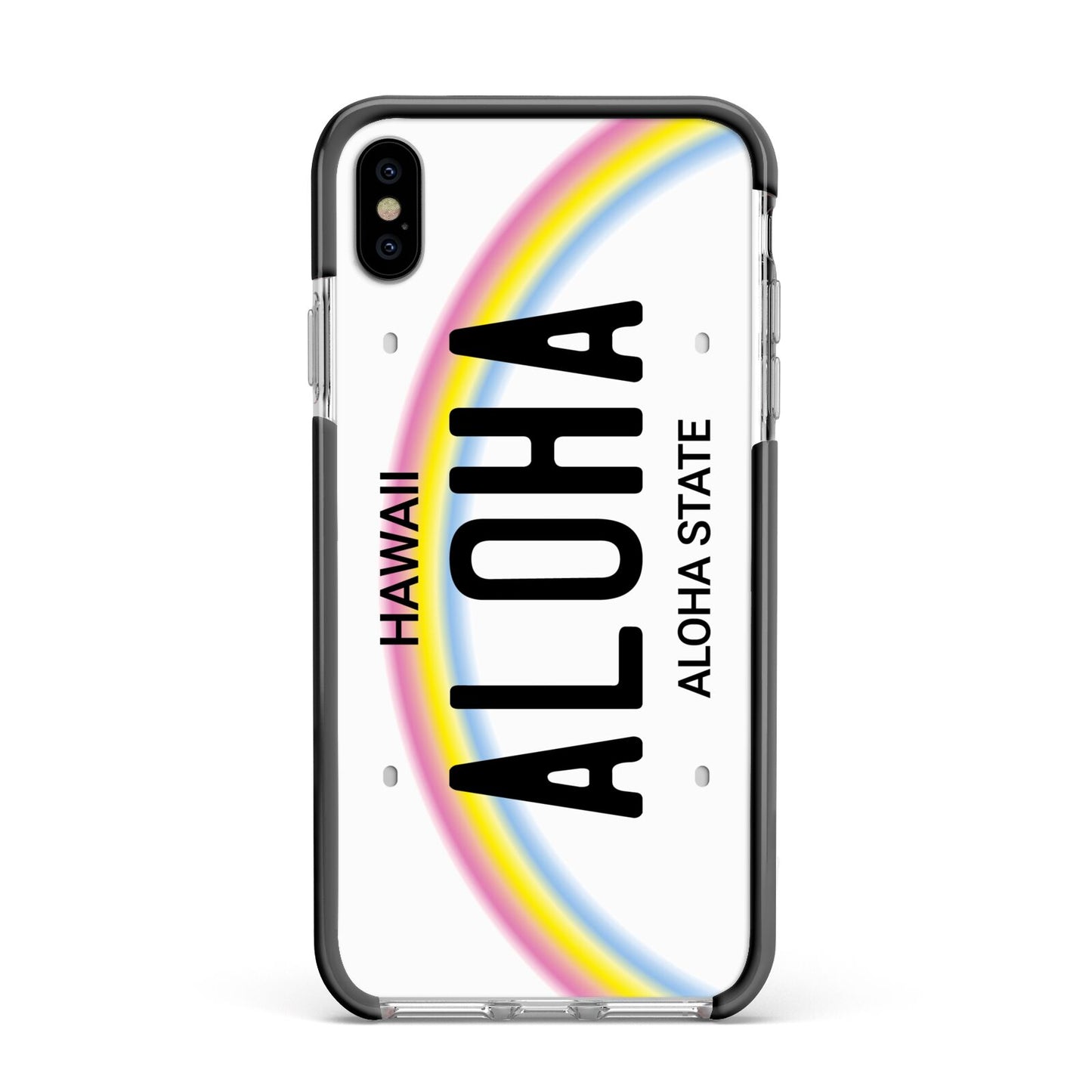 Custom Hawaii License Plate Apple iPhone Xs Max Impact Case Black Edge on Silver Phone