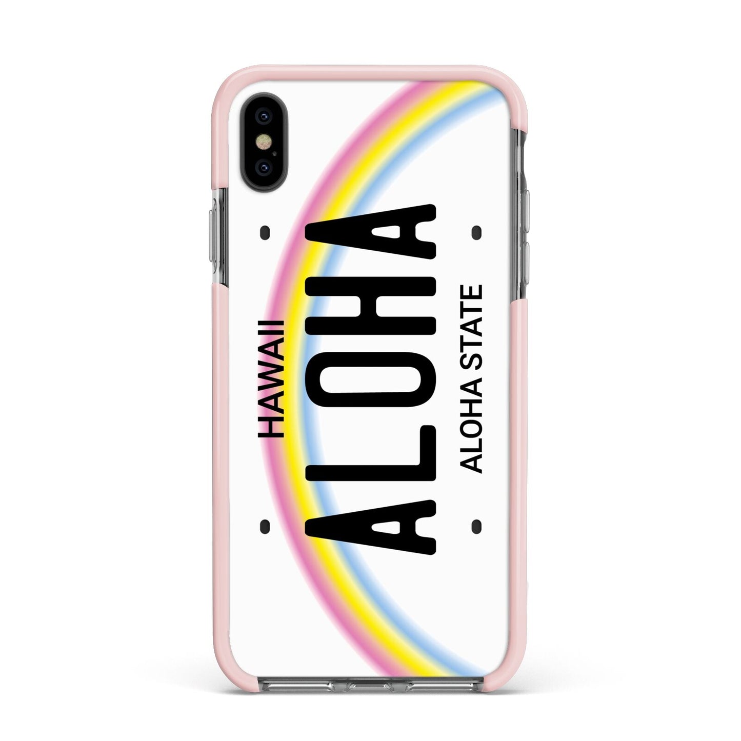 Custom Hawaii License Plate Apple iPhone Xs Max Impact Case Pink Edge on Black Phone