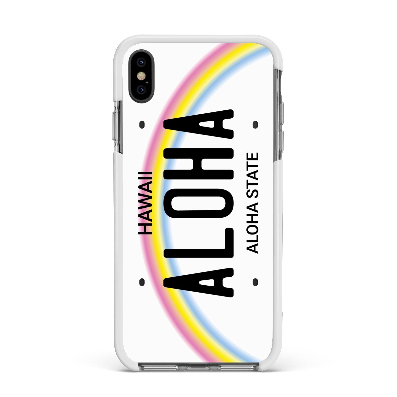 Custom Hawaii License Plate Apple iPhone Xs Max Impact Case White Edge on Black Phone