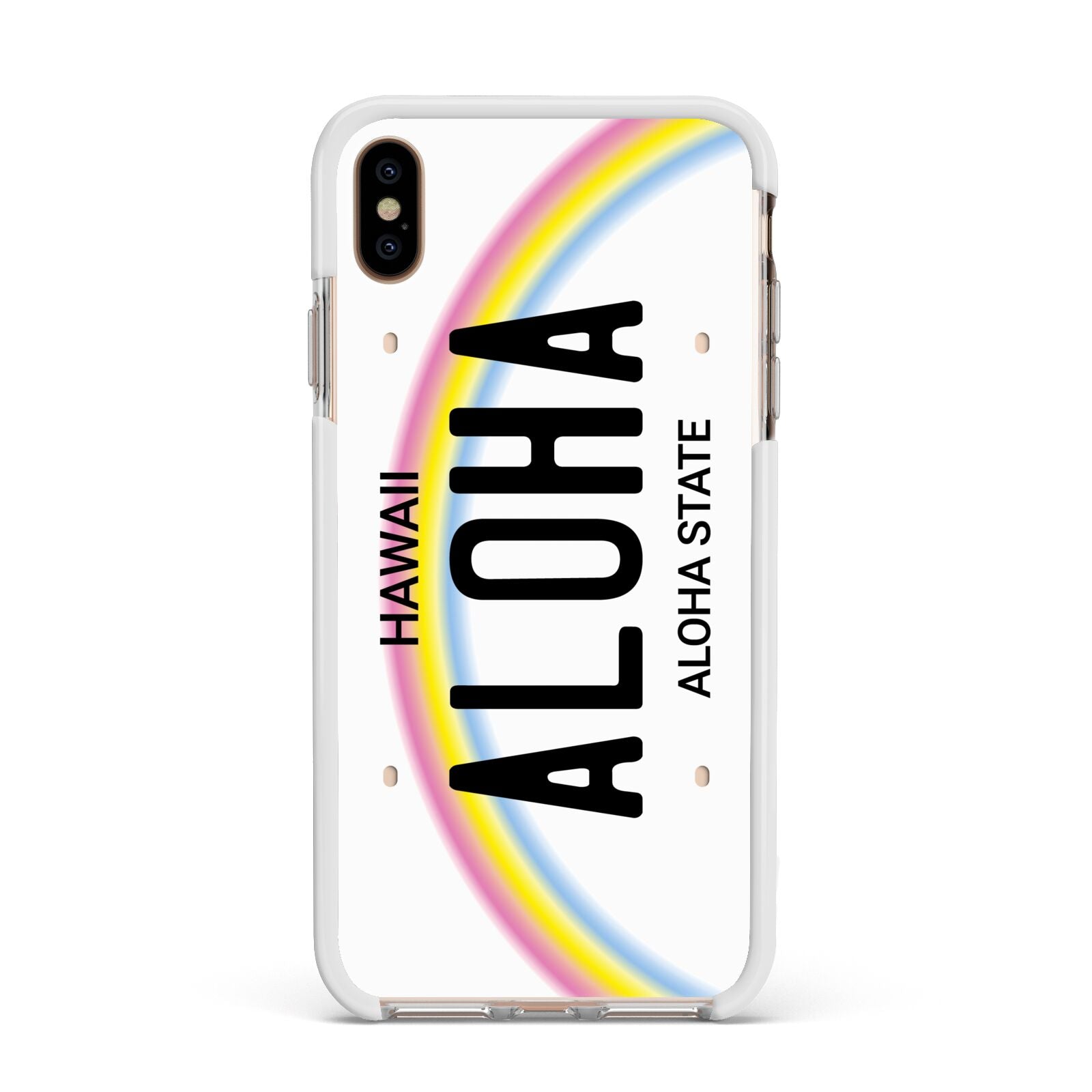 Custom Hawaii License Plate Apple iPhone Xs Max Impact Case White Edge on Gold Phone