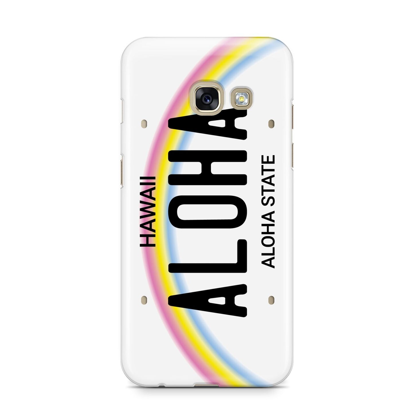 Custom Hawaii License Plate Samsung Galaxy A3 2017 Case on gold phone