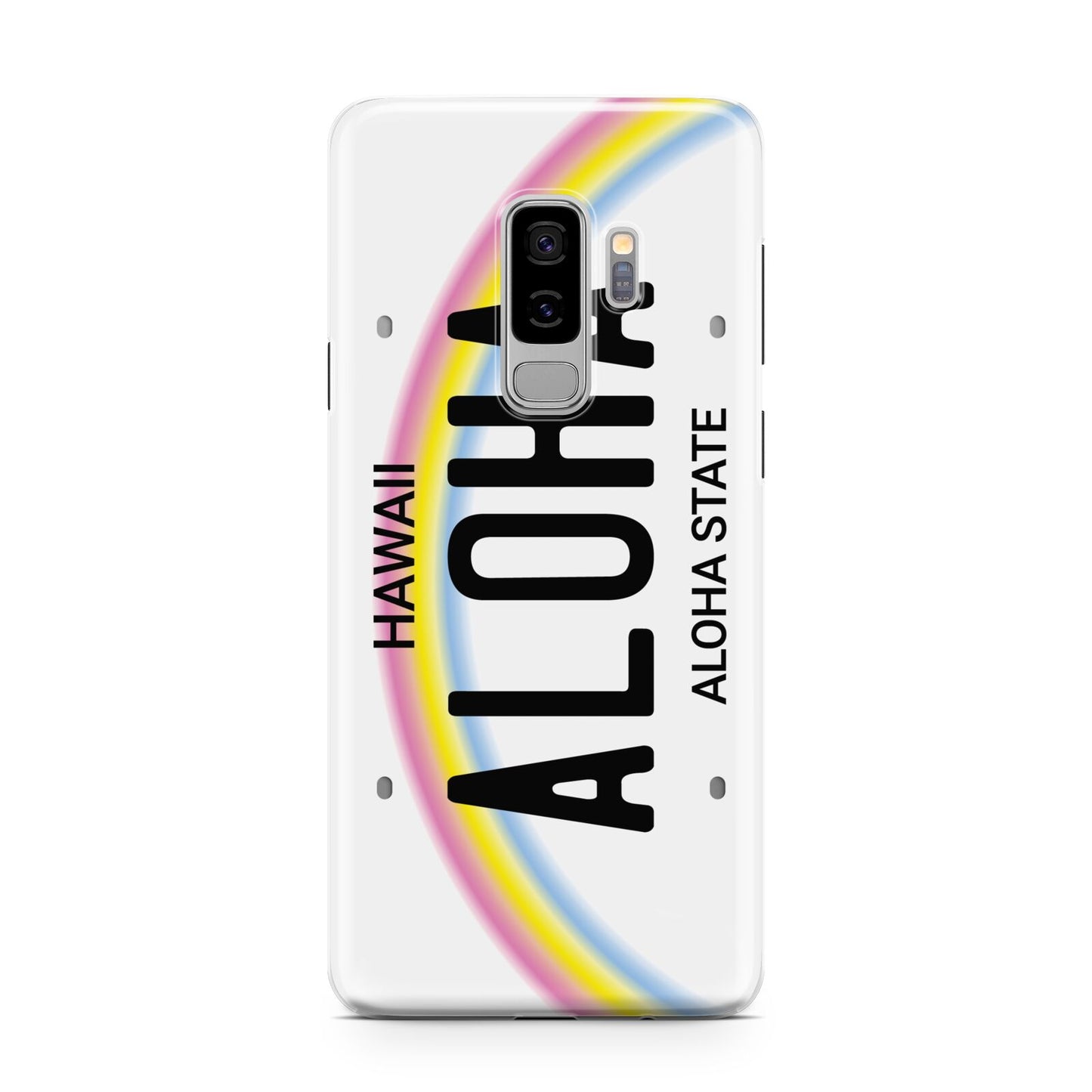 Custom Hawaii License Plate Samsung Galaxy S9 Plus Case on Silver phone