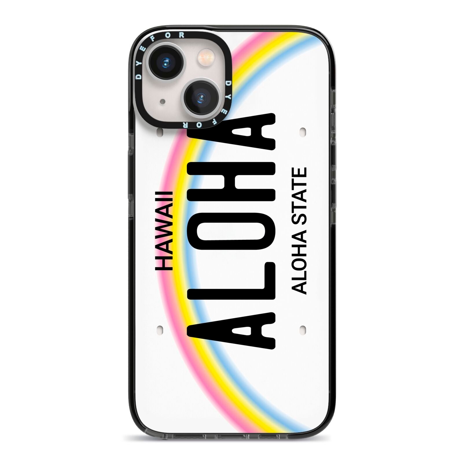 Custom Hawaii License Plate iPhone 13 Black Impact Case on Silver phone