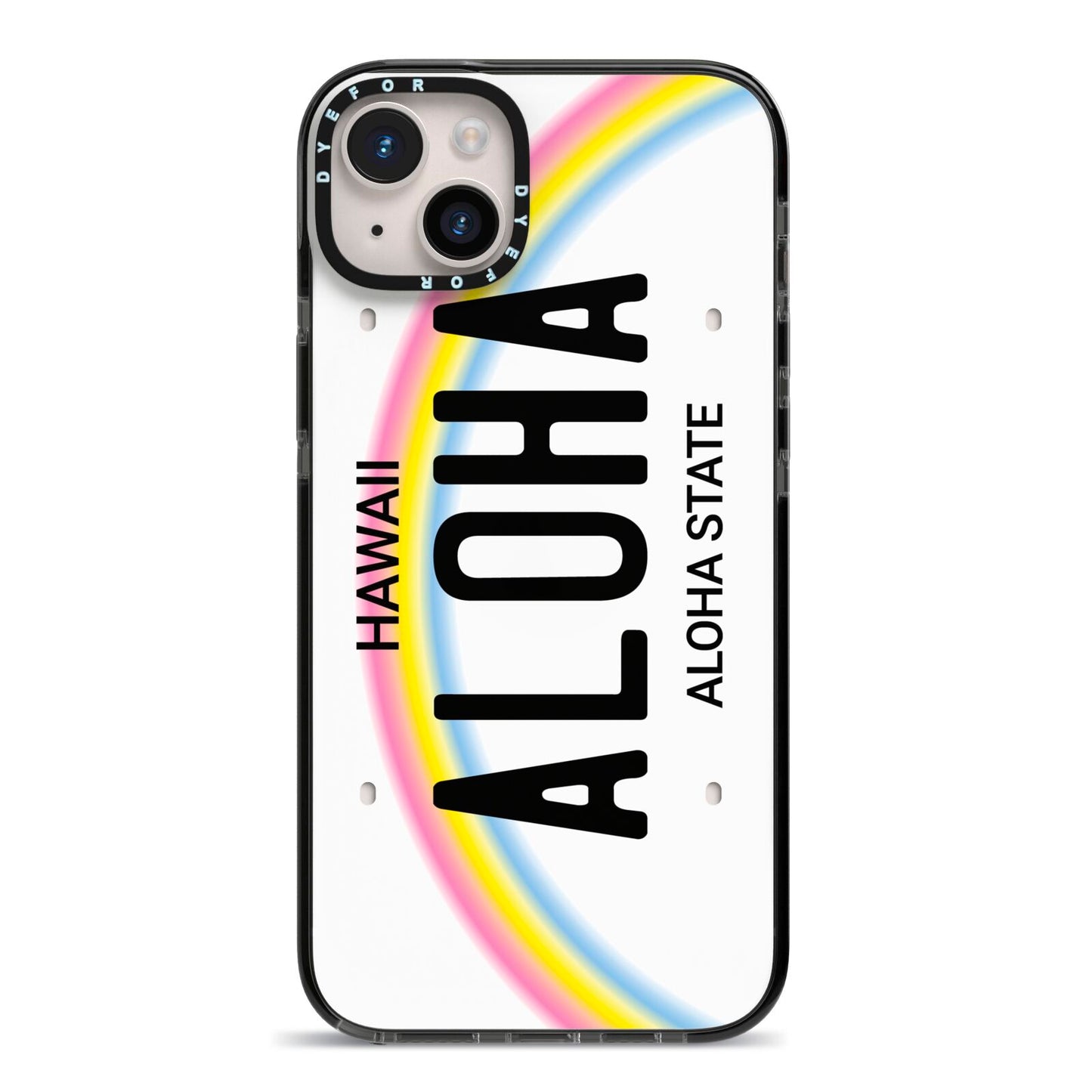 Custom Hawaii License Plate iPhone 14 Plus Black Impact Case on Silver phone