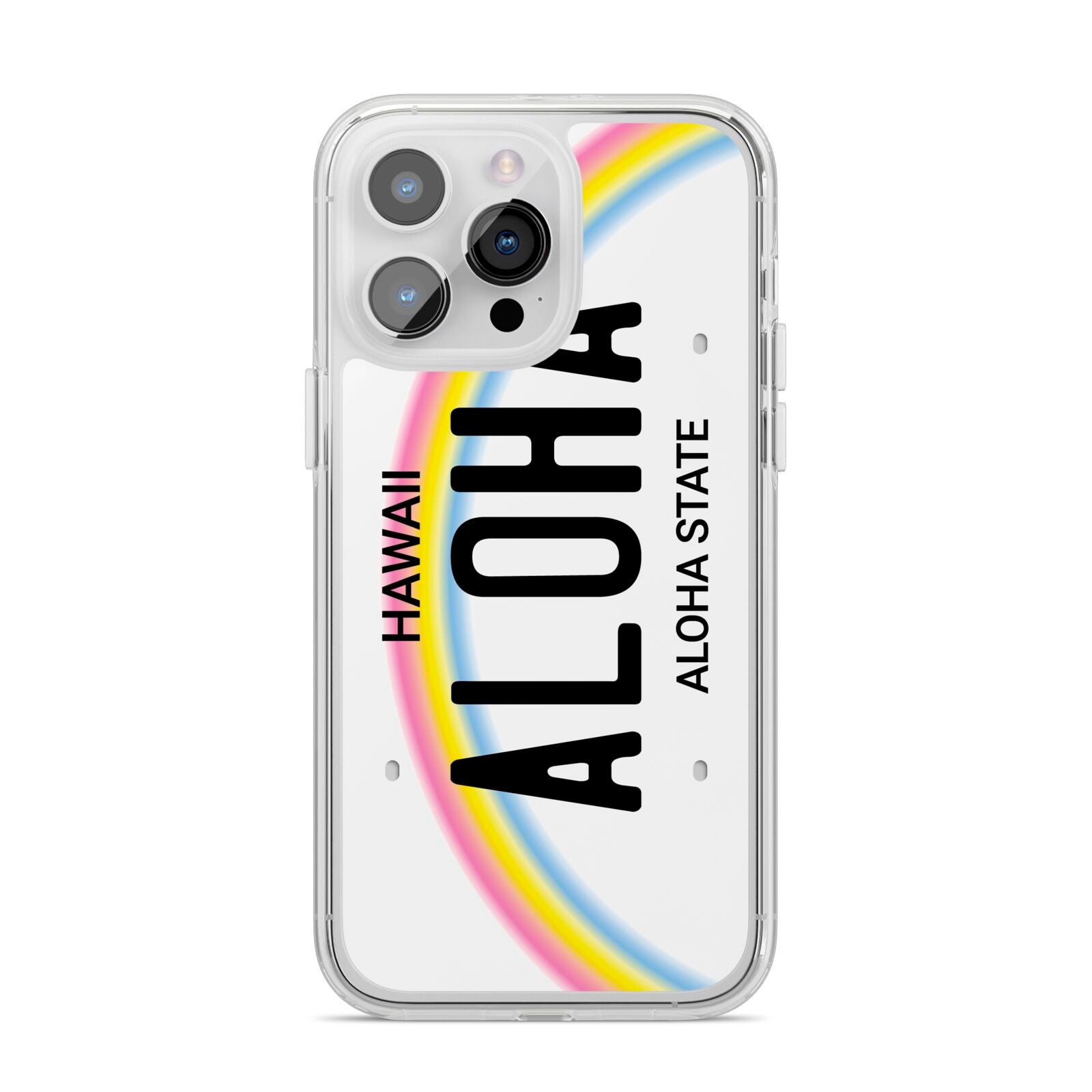 Custom Hawaii License Plate iPhone 14 Pro Max Clear Tough Case Silver