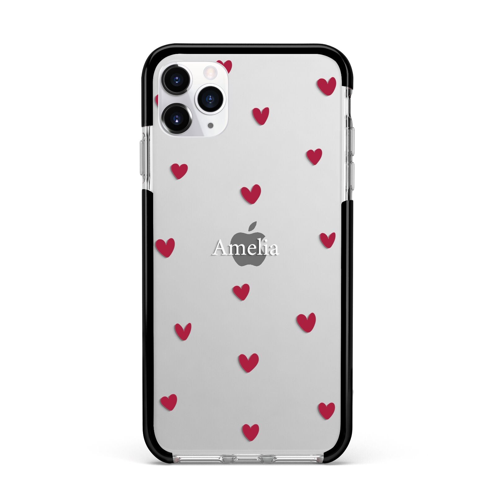 Custom Hearts Name Apple iPhone 11 Pro Max in Silver with Black Impact Case