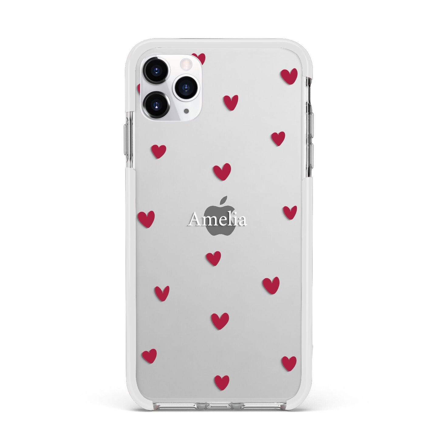 Custom Hearts Name Apple iPhone 11 Pro Max in Silver with White Impact Case