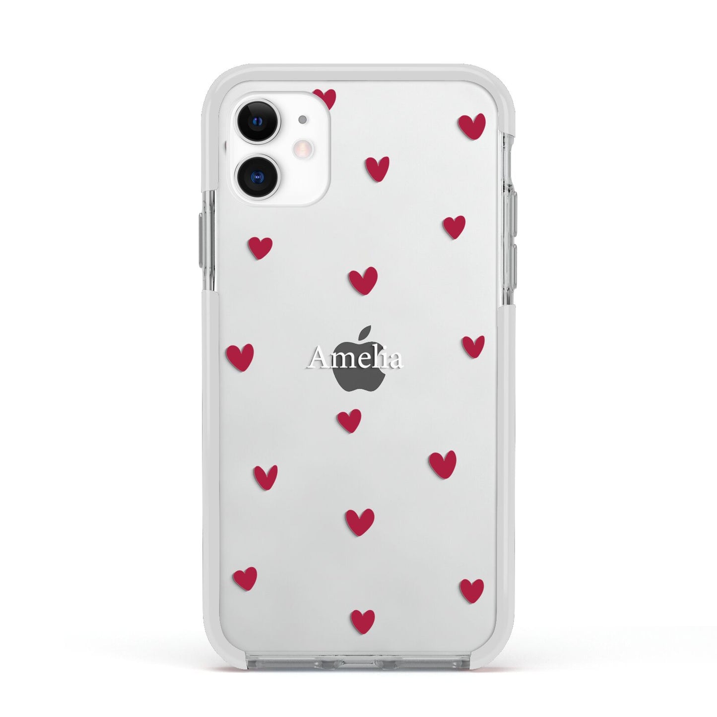 Custom Hearts Name Apple iPhone 11 in White with White Impact Case