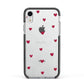 Custom Hearts Name Apple iPhone XR Impact Case Black Edge on Silver Phone