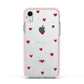 Custom Hearts Name Apple iPhone XR Impact Case Pink Edge on Silver Phone