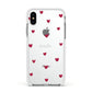 Custom Hearts Name Apple iPhone Xs Impact Case White Edge on Silver Phone