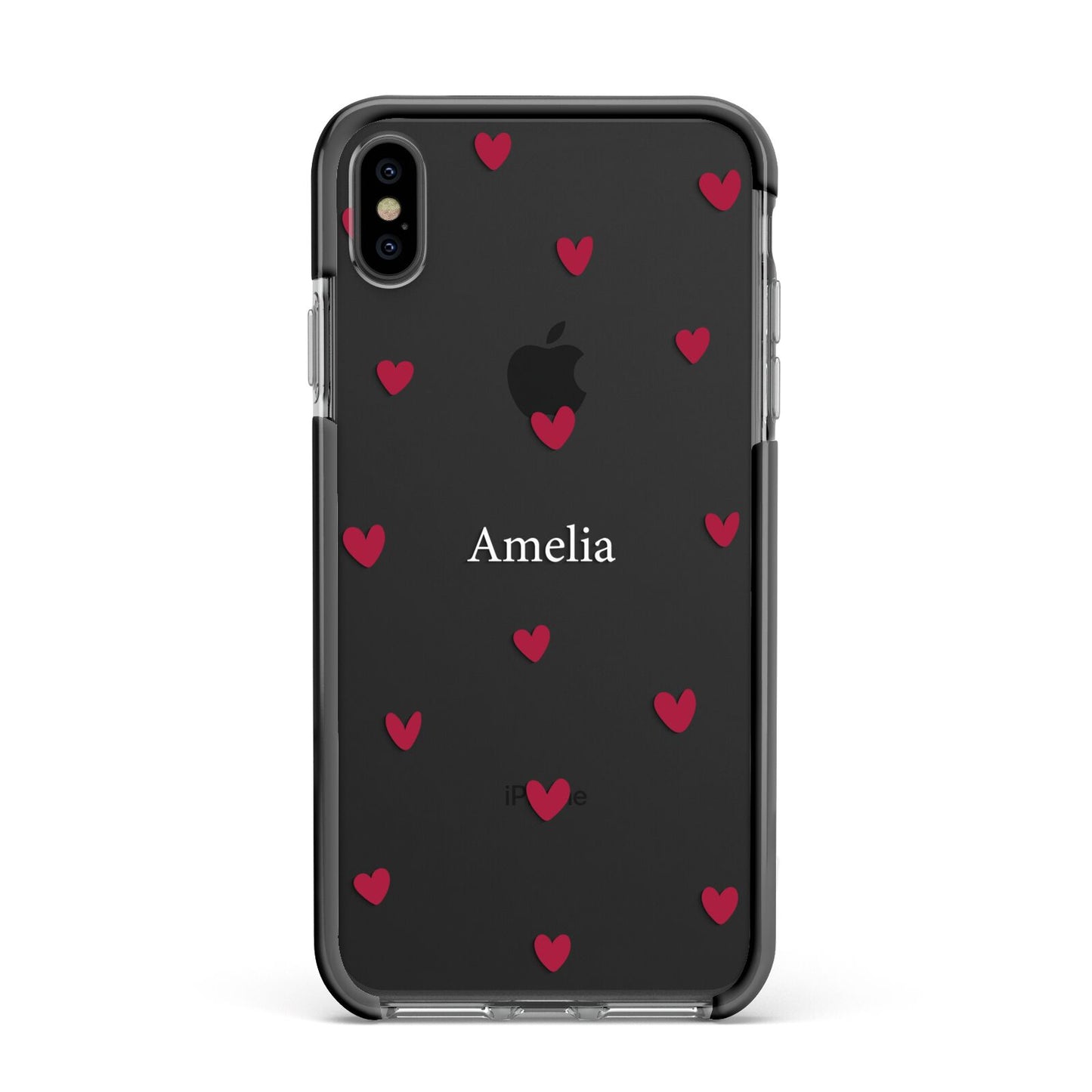 Custom Hearts Name Apple iPhone Xs Max Impact Case Black Edge on Black Phone