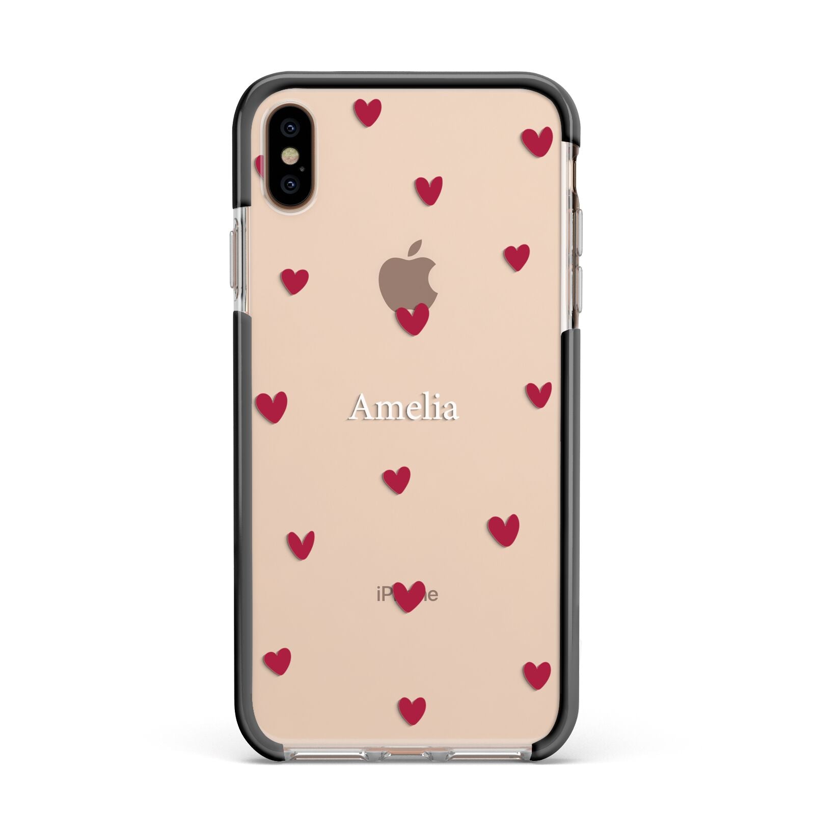 Custom Hearts Name Apple iPhone Xs Max Impact Case Black Edge on Gold Phone