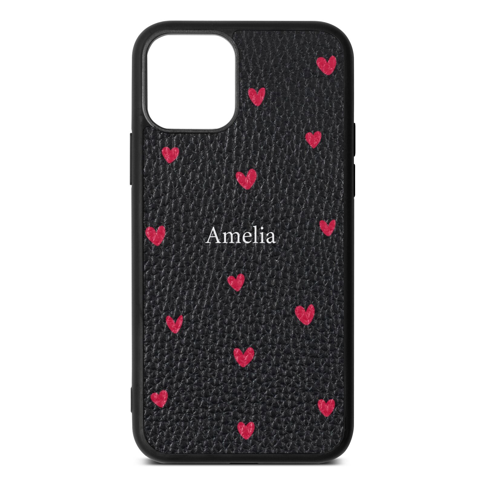 Custom Hearts Name Pebble Leather Black iPhone Case Dyefor