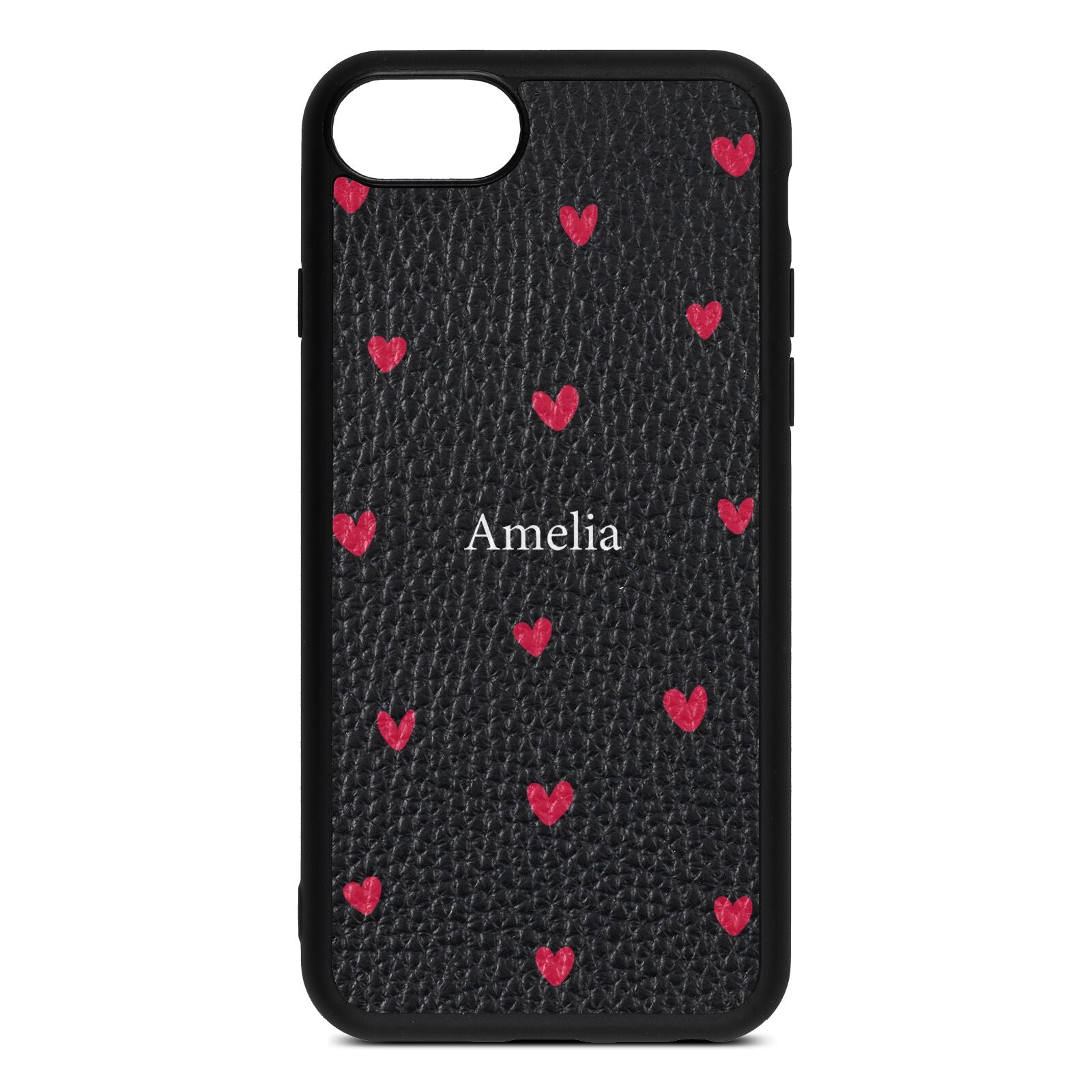 Custom Hearts Name Pebble Leather Black iPhone Case Dyefor