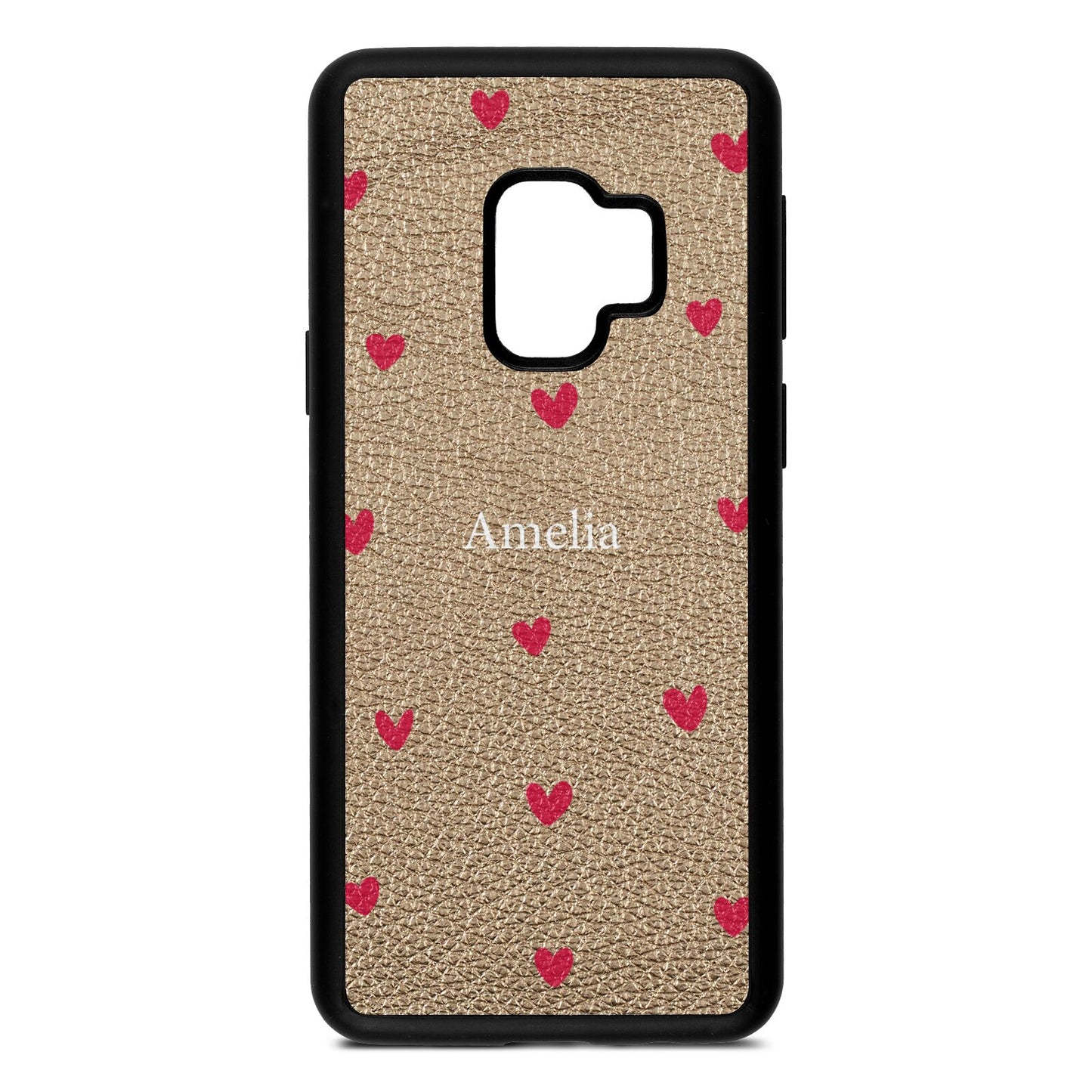 Custom Hearts Name Gold Pebble Leather Samsung S9 Case