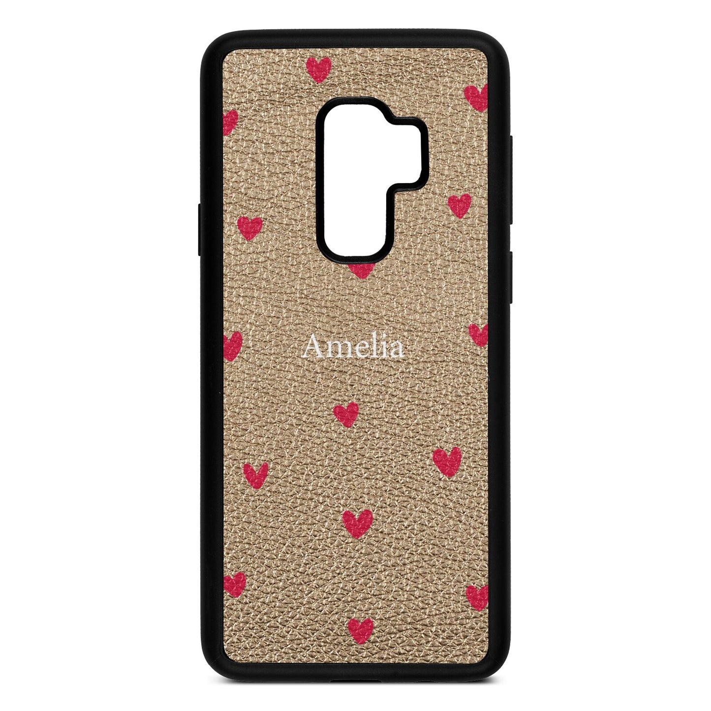 Custom Hearts Name Gold Pebble Leather Samsung S9 Plus Case