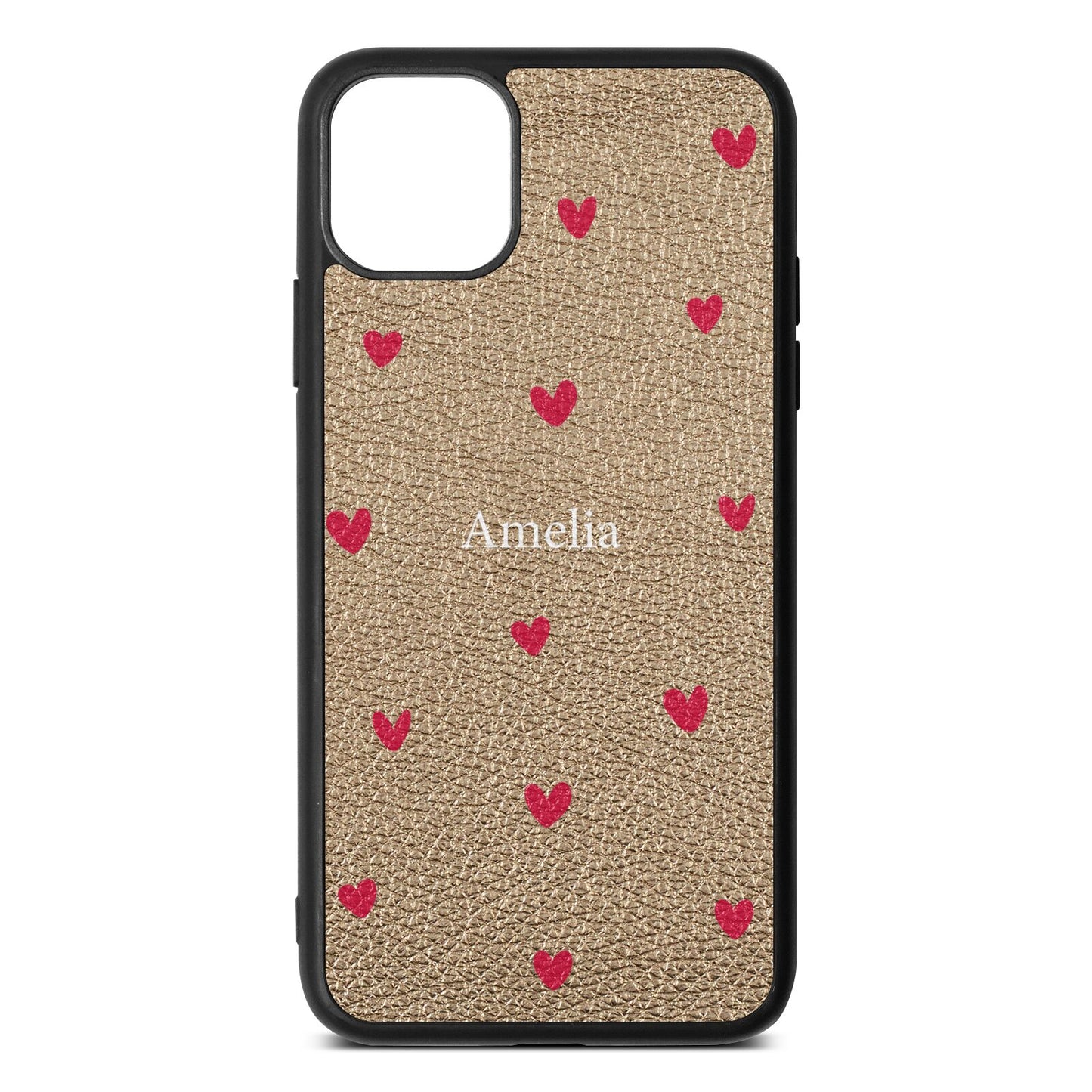 Custom Hearts Name Gold Pebble Leather iPhone 11 Pro Max Case