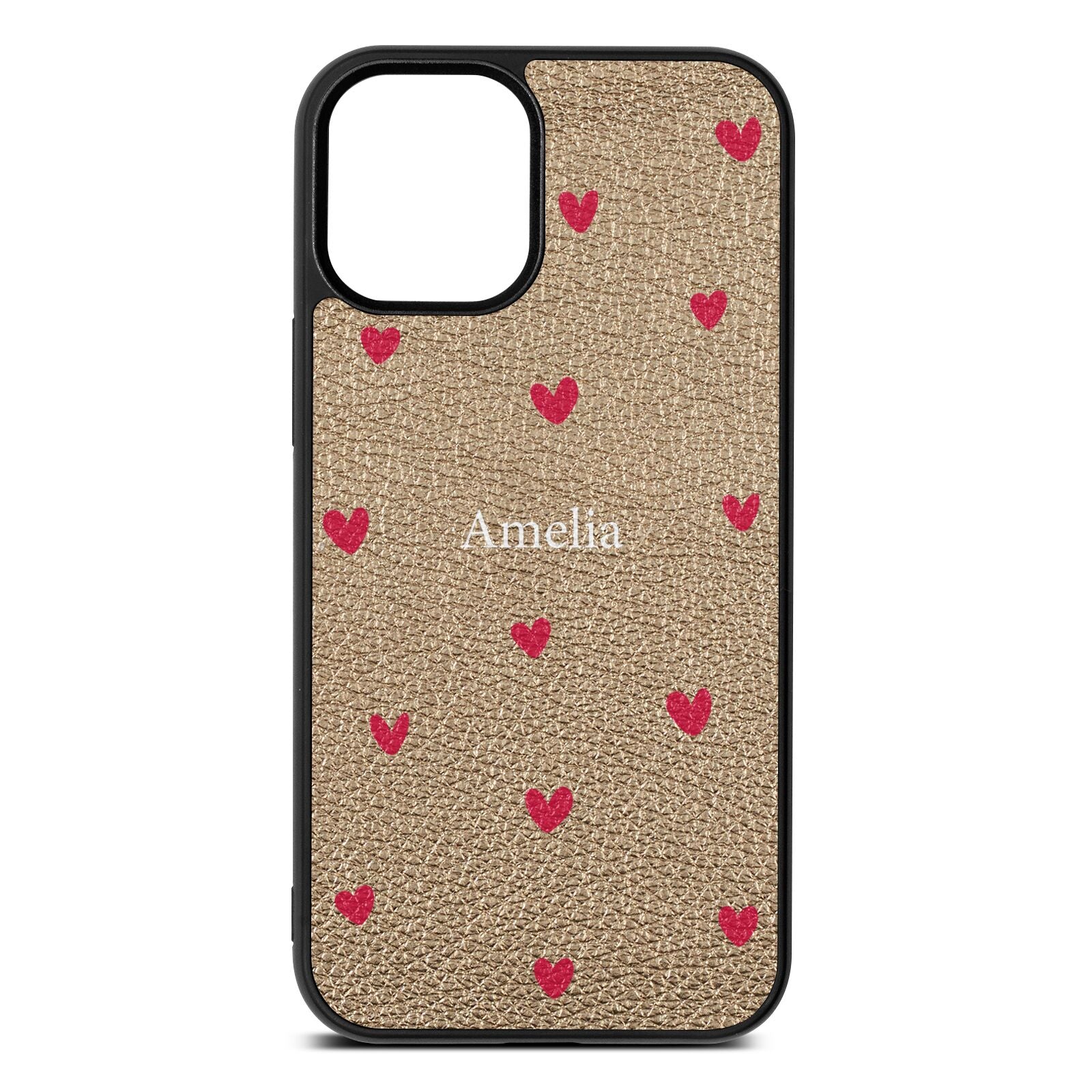 Custom Hearts Name Gold Pebble Leather iPhone 12 Mini Case