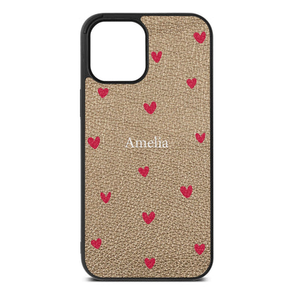 Custom Hearts Name Gold Pebble Leather iPhone 12 Pro Max Case