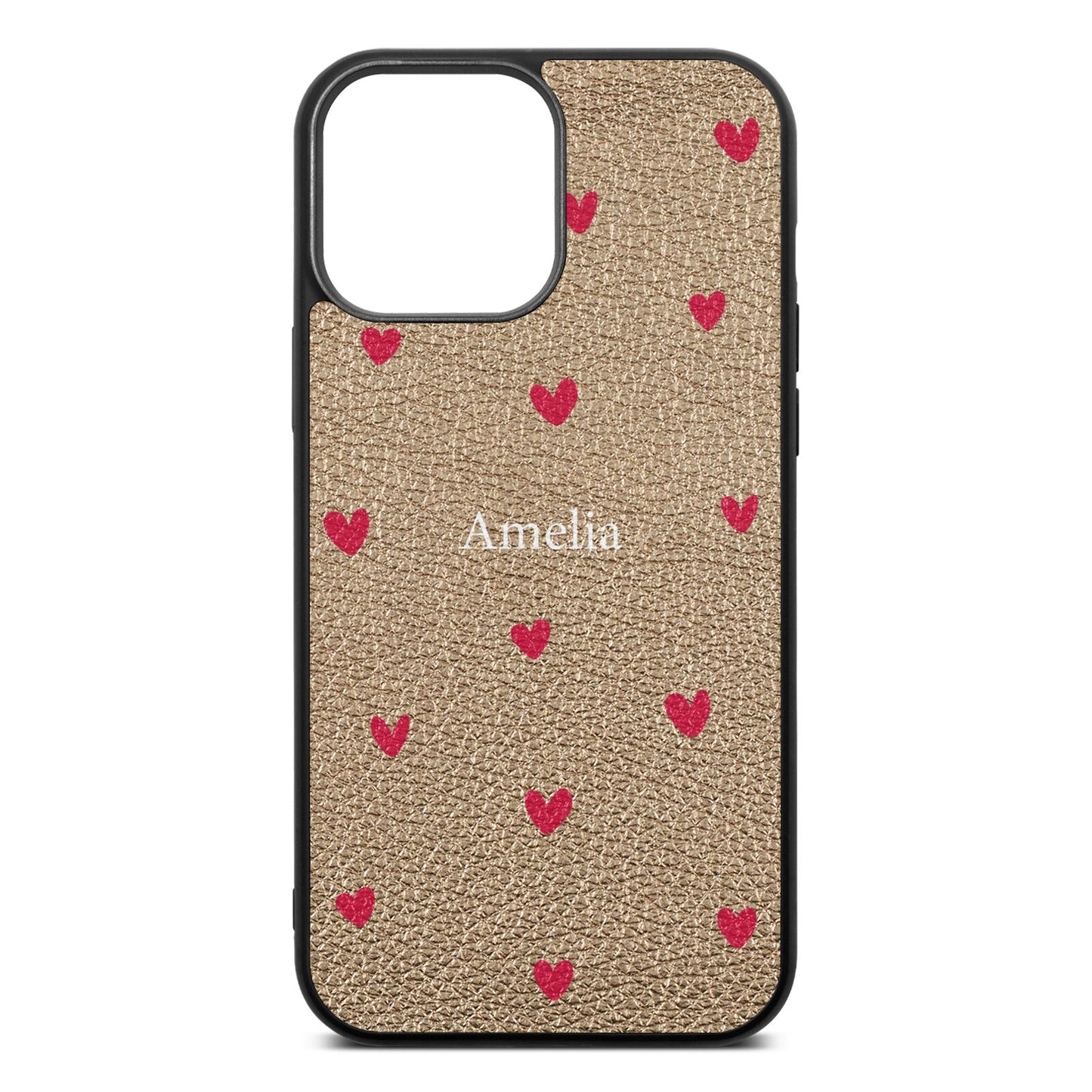 Custom Hearts Name Gold Pebble Leather iPhone 13 Pro Max Case