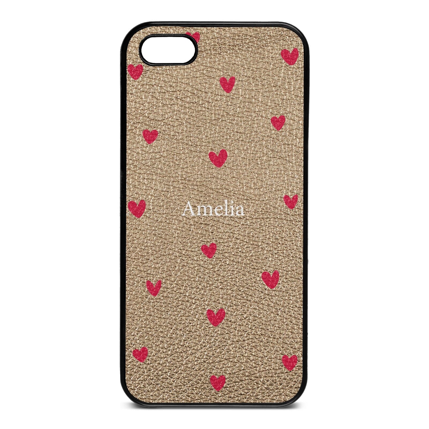 Custom Hearts Name Gold Pebble Leather iPhone 5 Case