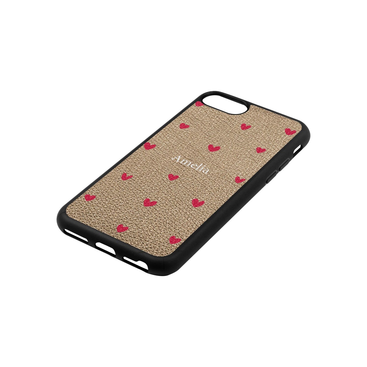 Custom Hearts Name Gold Pebble Leather iPhone 8 Case Side Angle