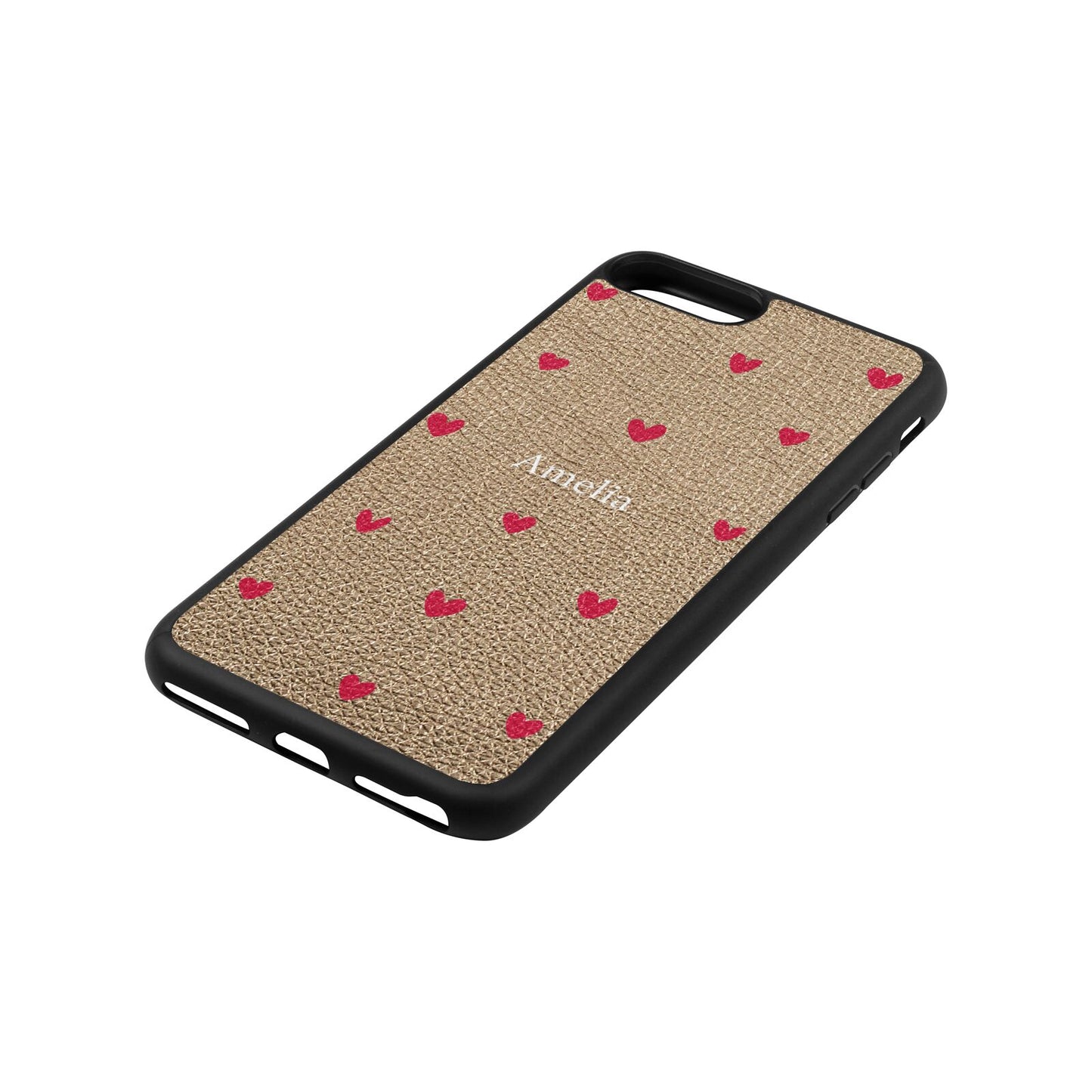 Custom Hearts Name Gold Pebble Leather iPhone 8 Plus Case Side Angle