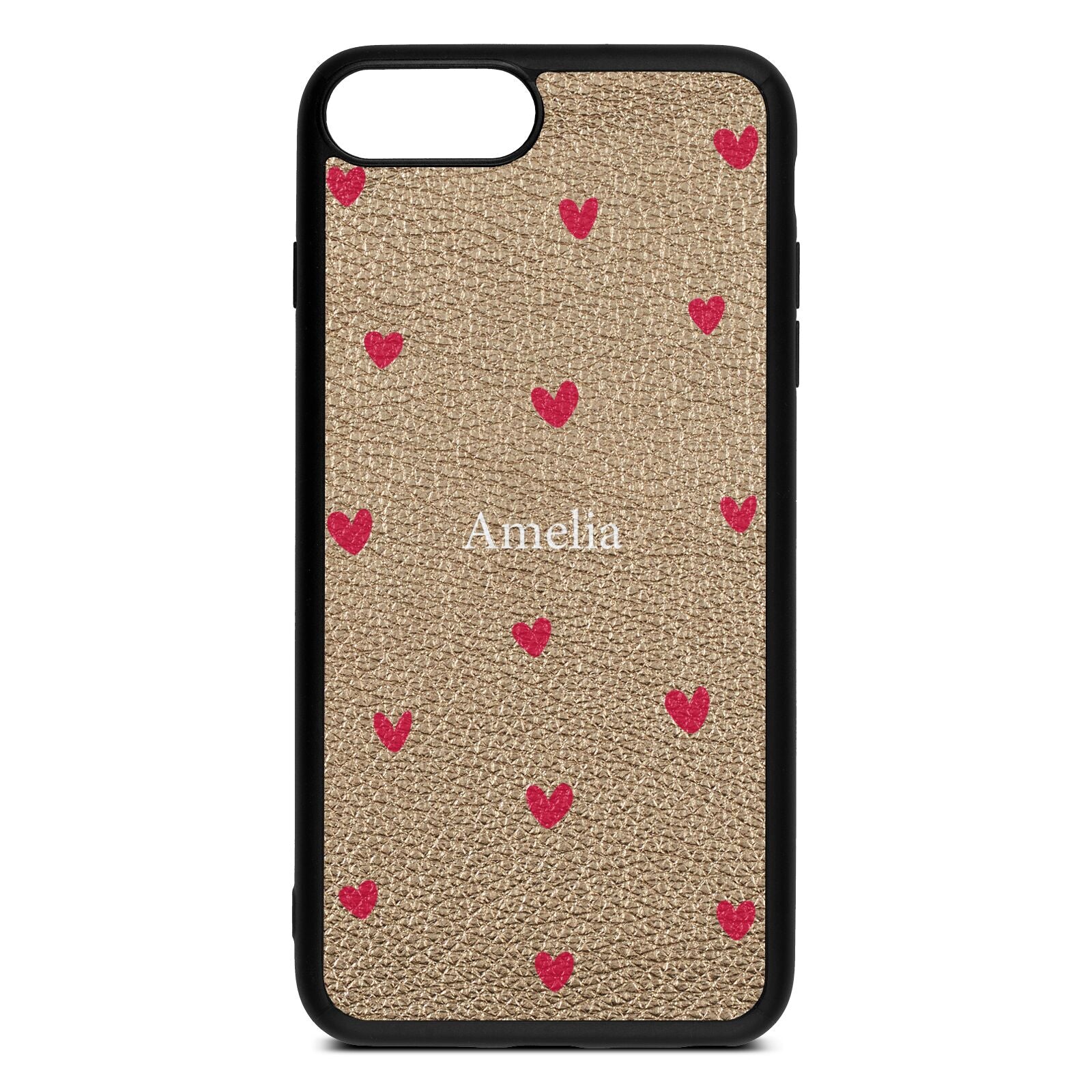 Custom Hearts Name Gold Pebble Leather iPhone 8 Plus Case